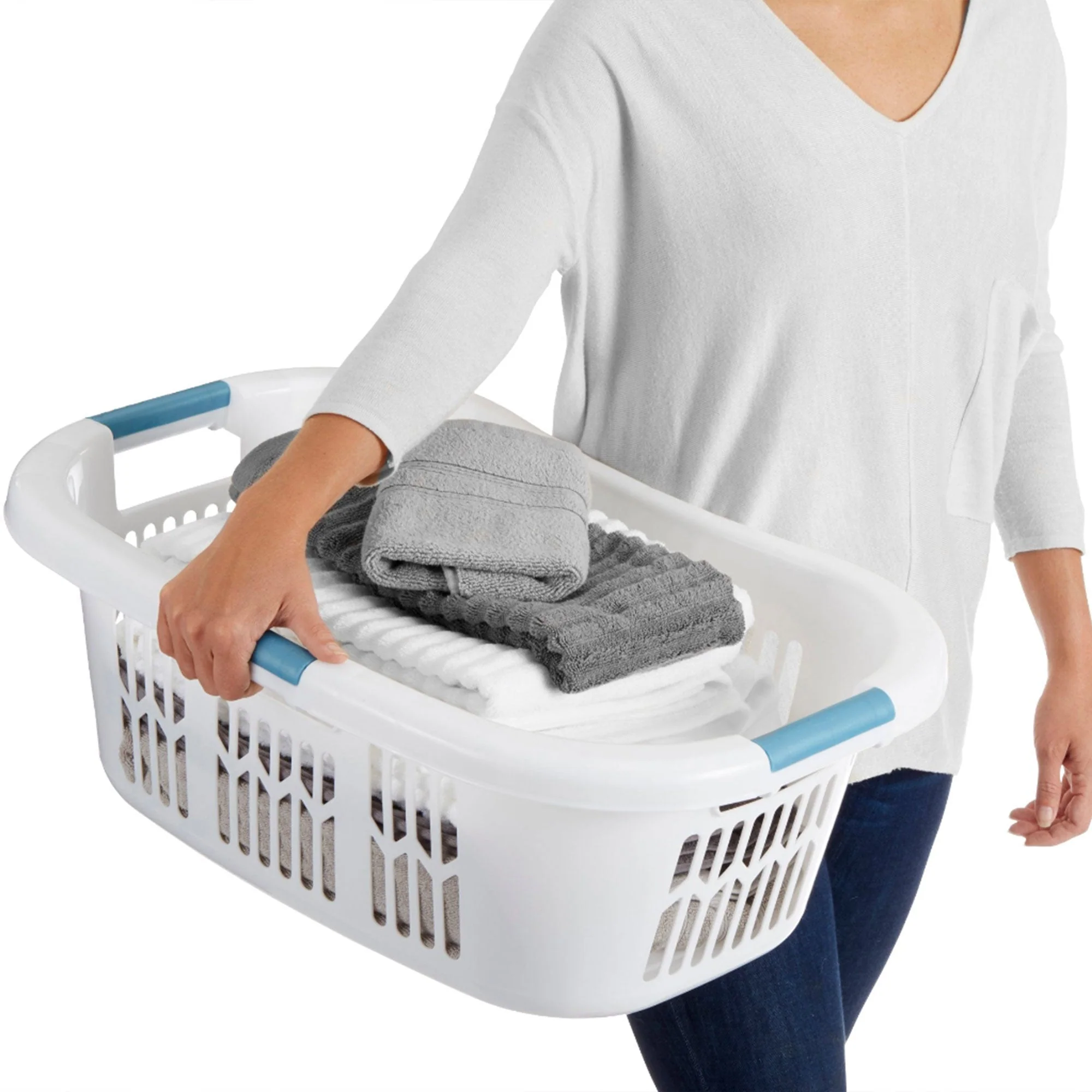 Rubbermaid 2.1-Bushel Small Hip-Hugger Plastic Laundry Basket, White (6-Pack) - Image 5