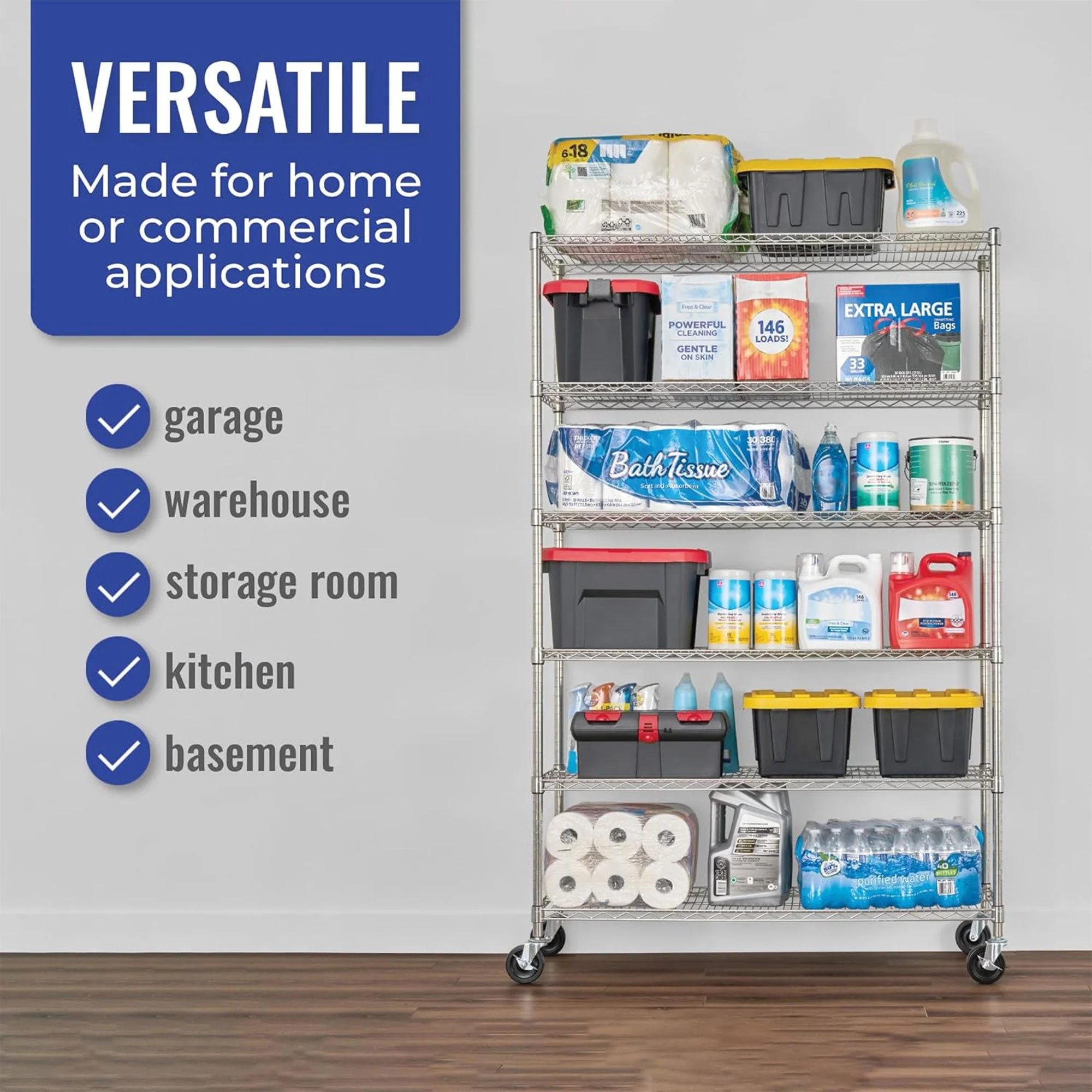 SafeRacks 6 Tiered Storage Shelves w/Heavy Duty Steel Wire Shelving Unit, Silver - Image 3