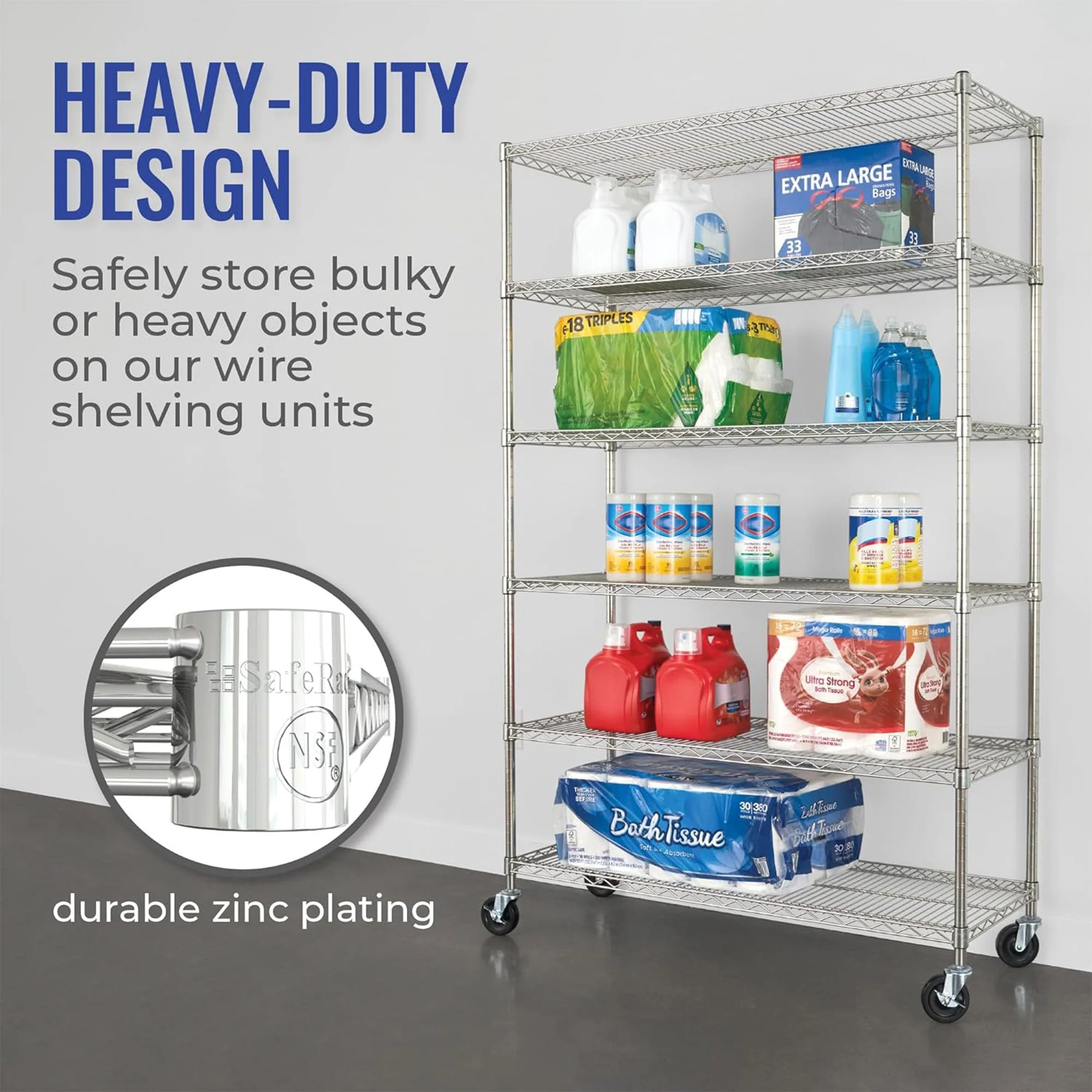 SafeRacks 6 Tiered Storage Shelves w/Heavy Duty Steel Wire Shelving Unit, Silver - Image 7