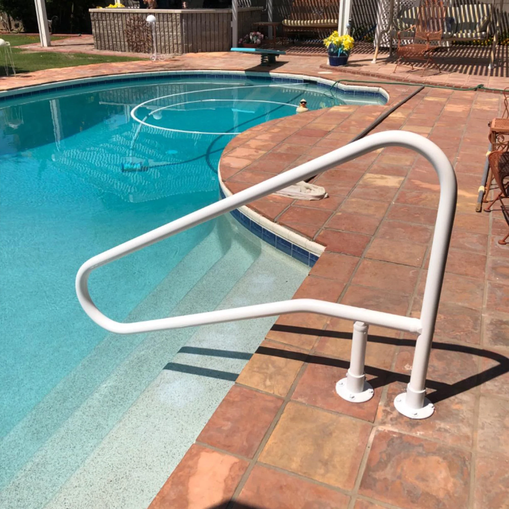 Saftron 54"x32" Cross Braced 3 Bend Slope In-Water Return to Deck Handrail White - Image 5