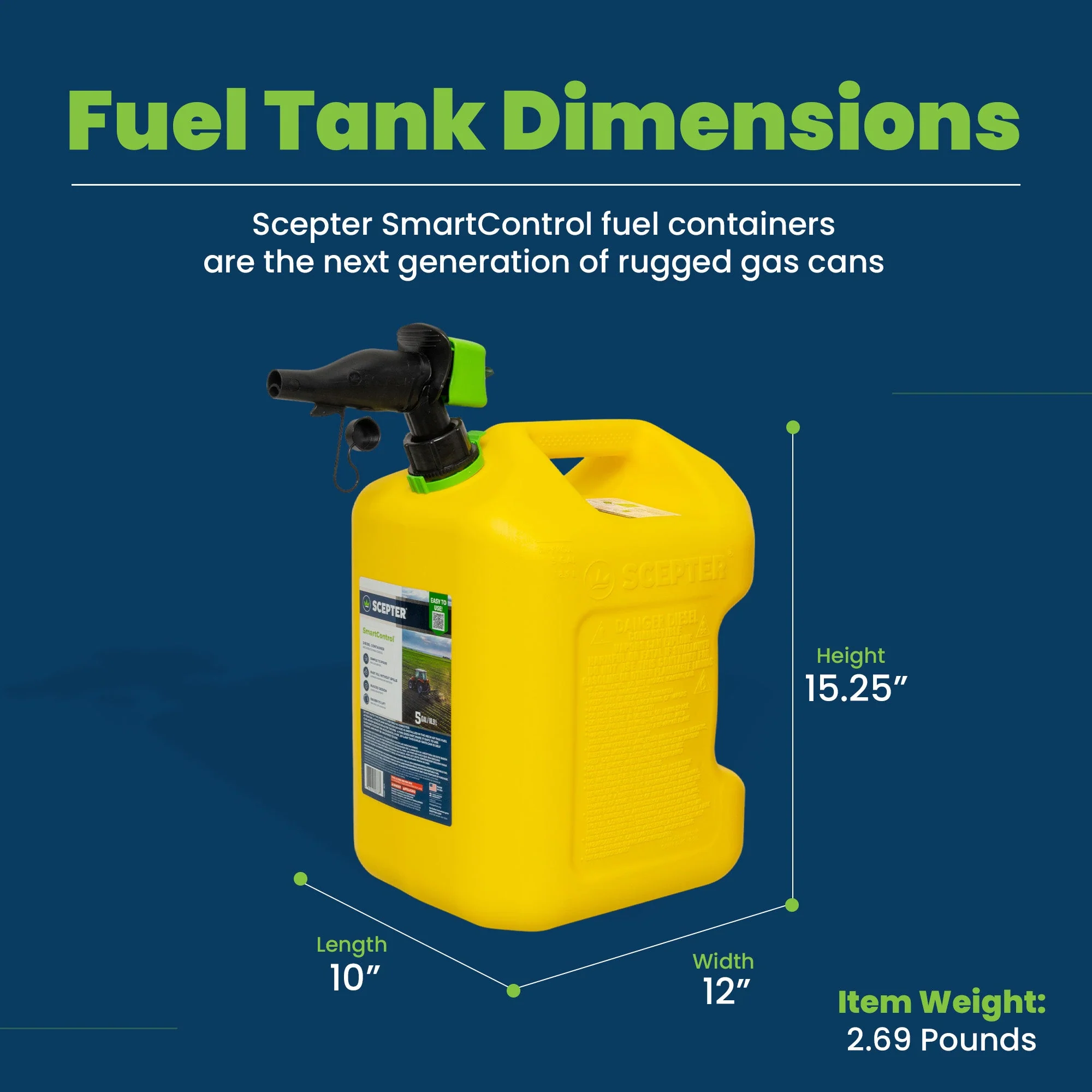 Scepter SmartControl Rear Handle Diesel Gas Container Jug, 5 Gal/18.9L, Yellow - Image 3