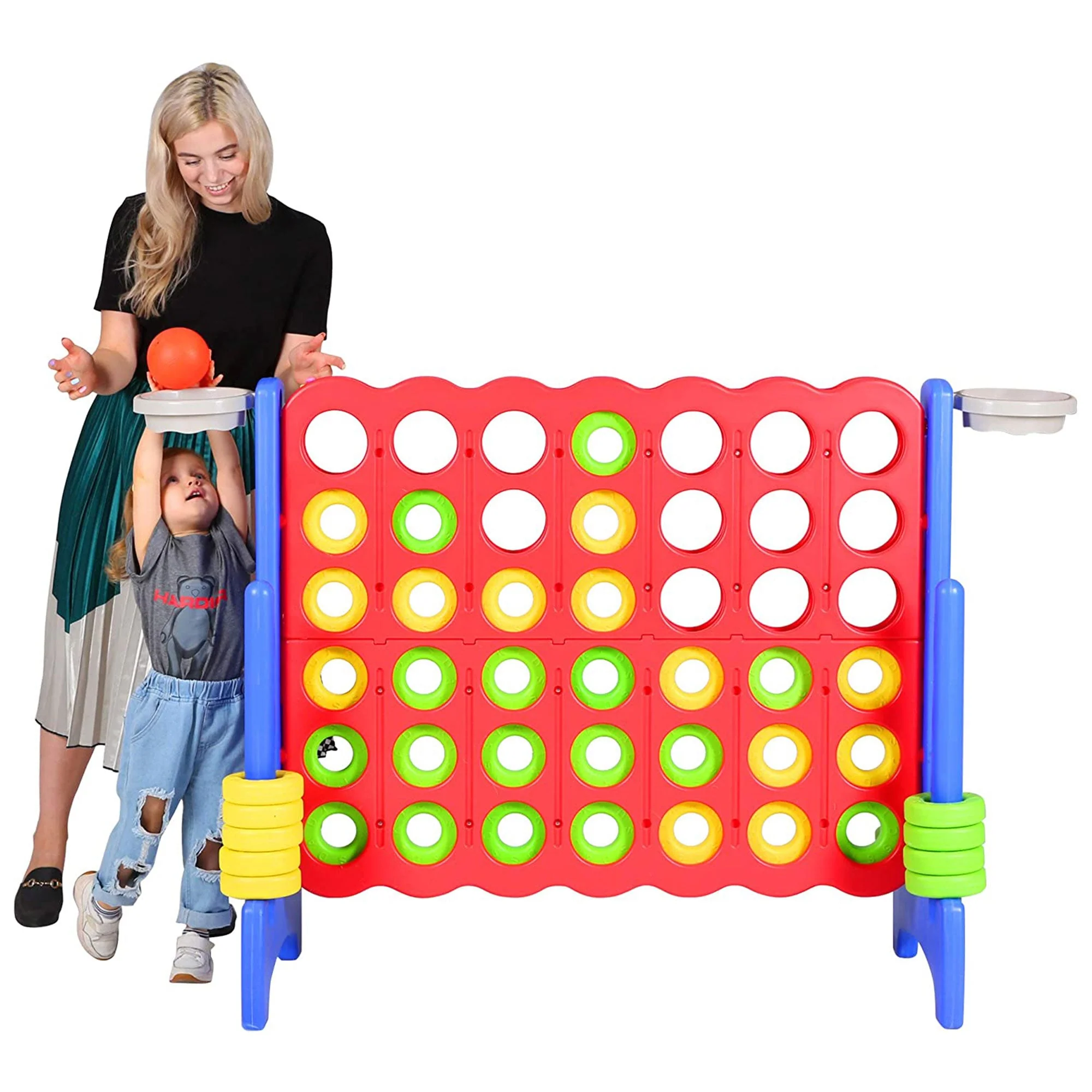 SDADI Giant 64 Inch 4-In-A-Row Game and Basketball Game for Kids, Blue and Red - Image 6