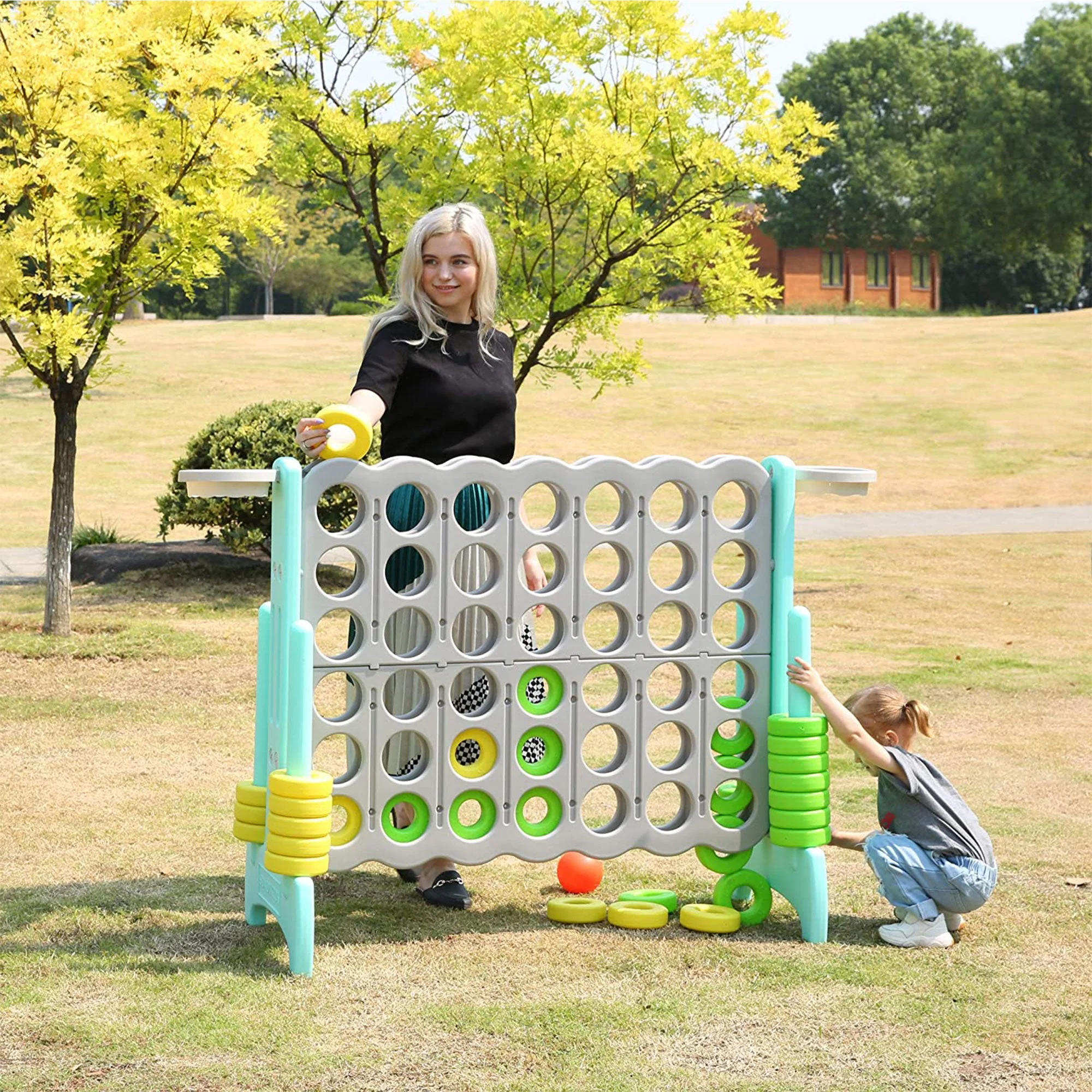 SDADI Giant 64 Inch 4-In-A-Row Game and Basketball Game for Kids, Gray and Green - Image 6