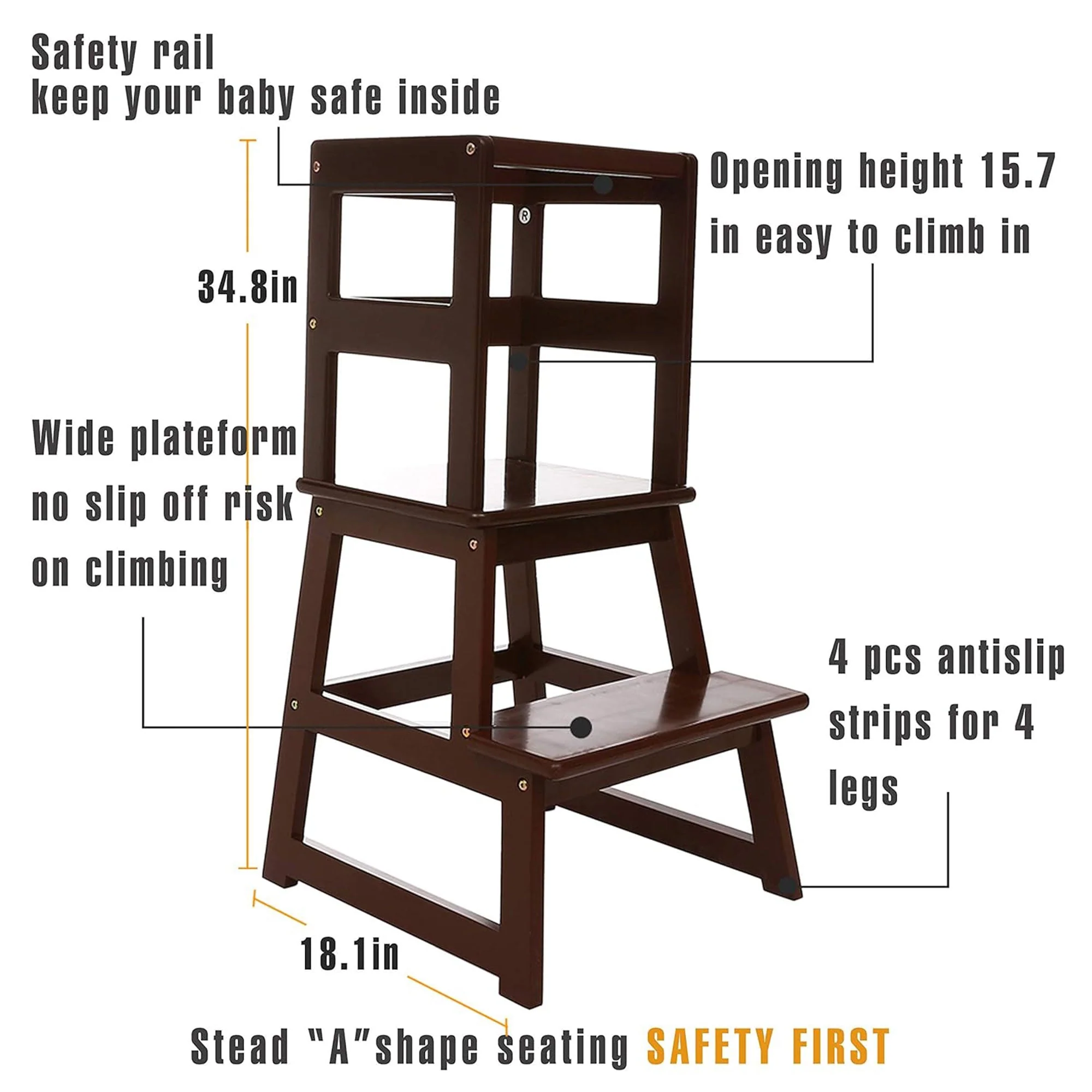 SDADI Kids Kitchen Step Stool Holds up to 150 Pounds with Safety Rail, Espresso - Image 8