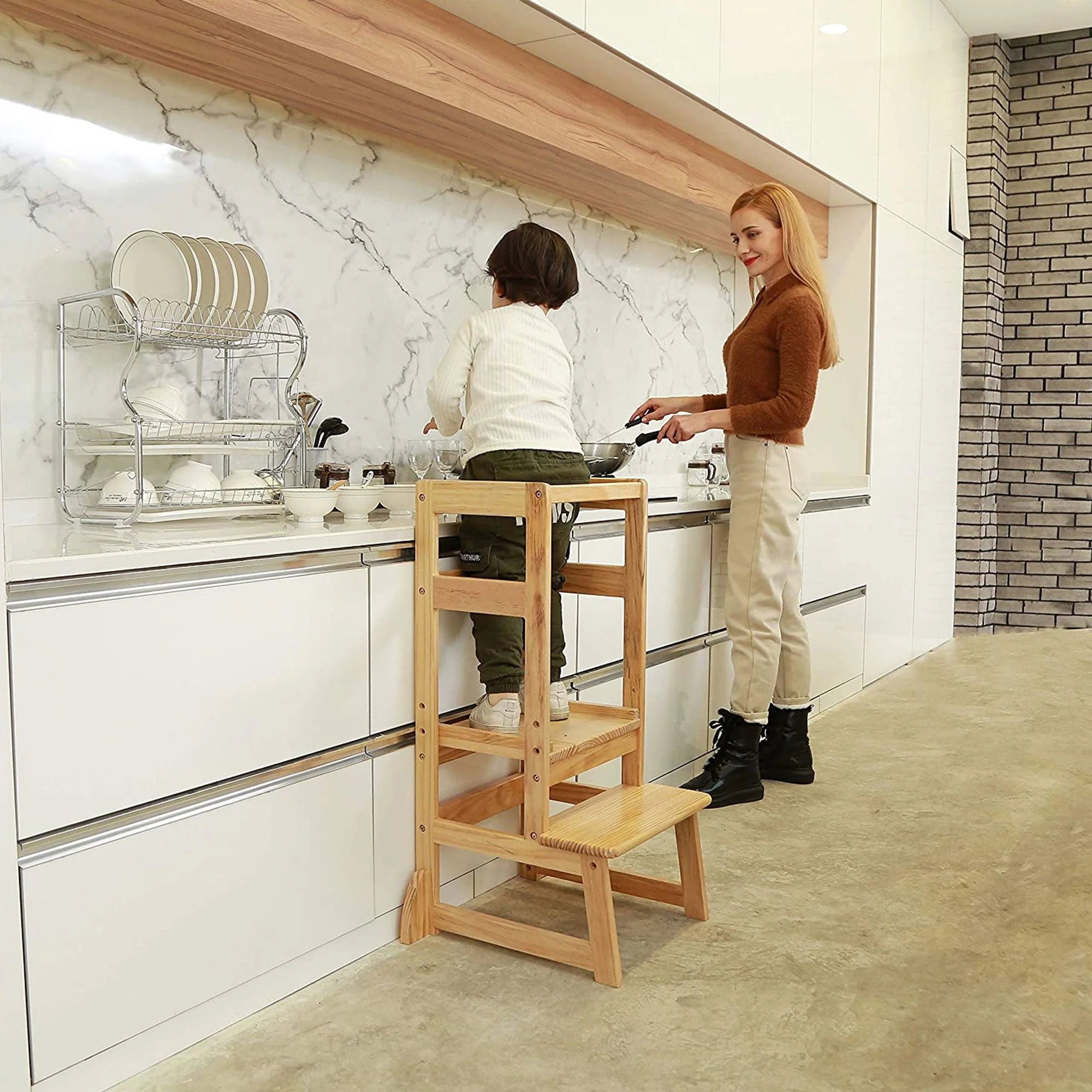 SDADI LT05N Mother's Helper Adjustable Height Kids Kitchen Step Stool, Natural - Image 6