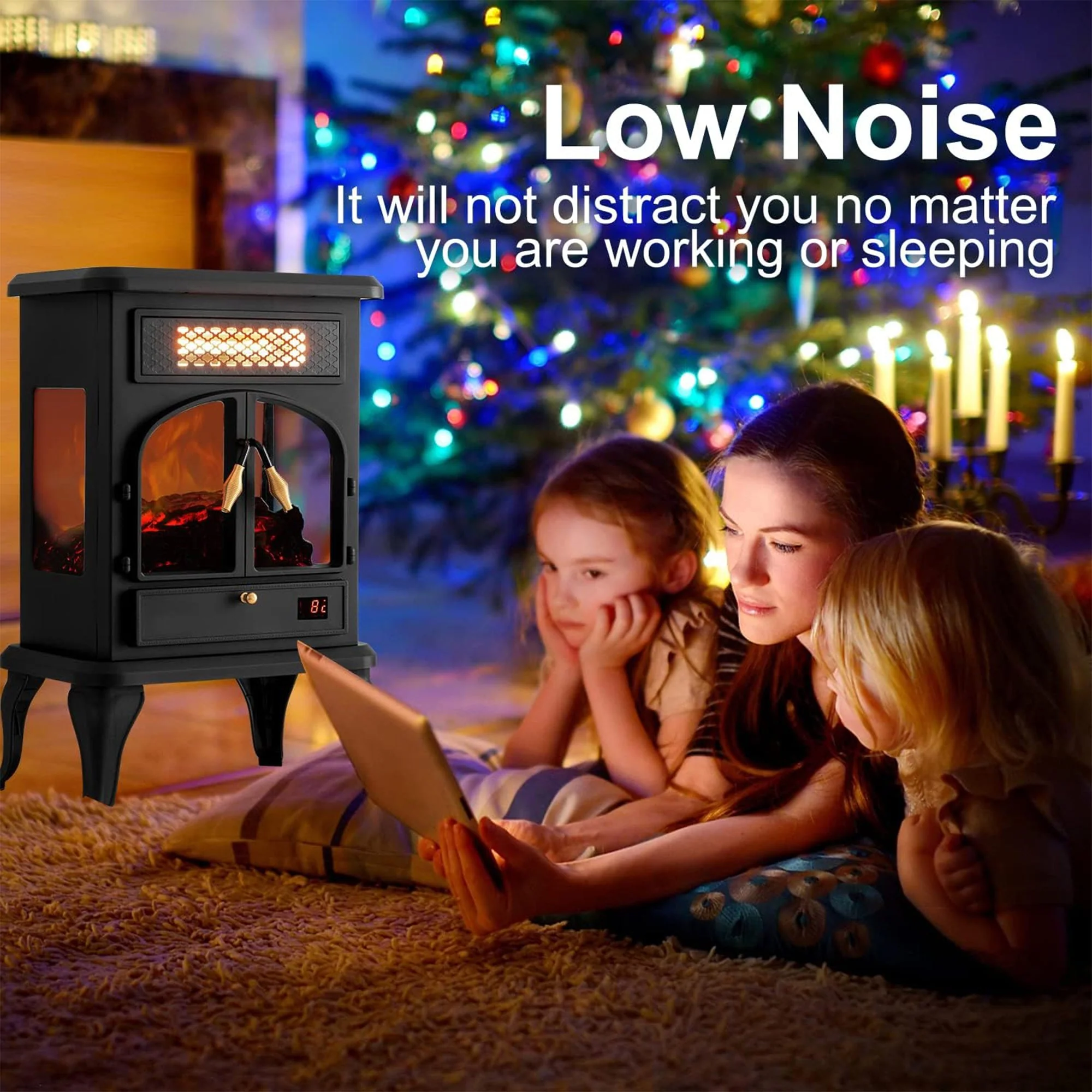 selectric Freestanding Electric Fireplace Heater w/Remote, Dark Black (2 Pack) - Image 7