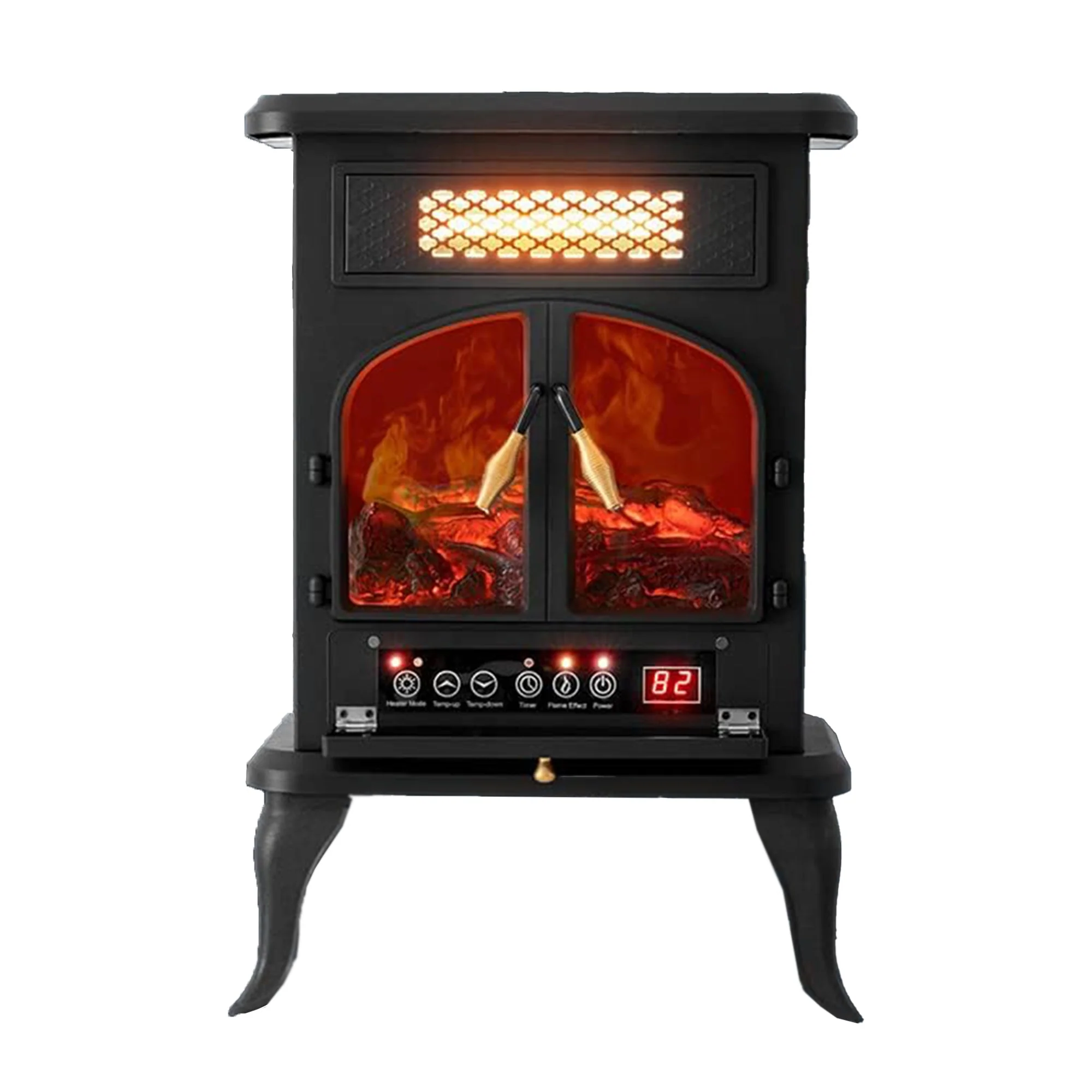 selectric Freestanding Portable Electric Fireplace Heater w/ Remote, Dark Black - Image 4