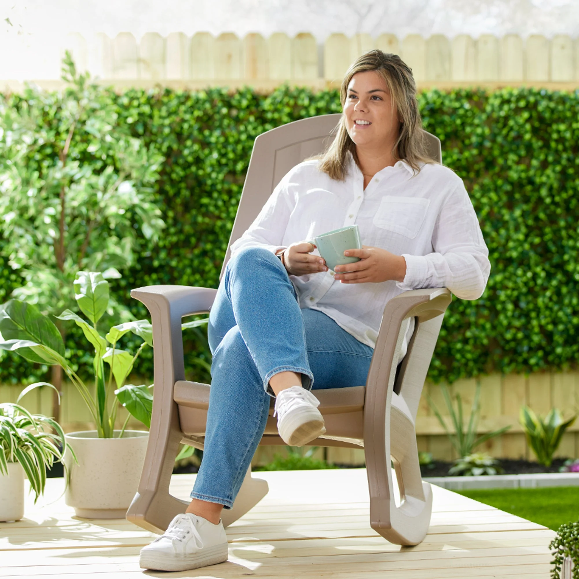 Semco Plastics Rockaway Heavy Duty All-Weather Outdoor Rocking Chair, Taupe - Image 6