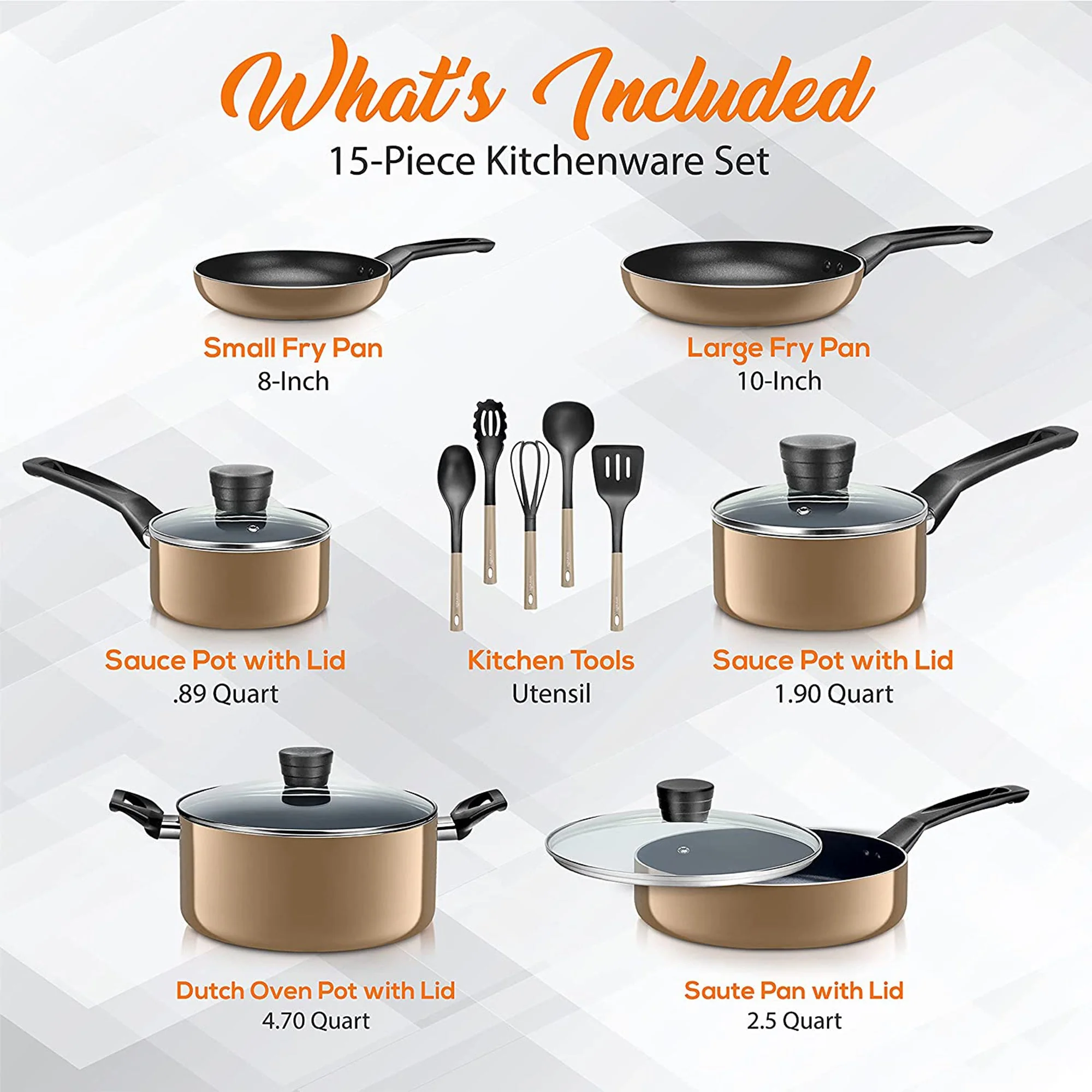 SereneLife 15 Piece Pots and Pans Home Non Stick Chef Kitchenware Cookware Set - Image 2