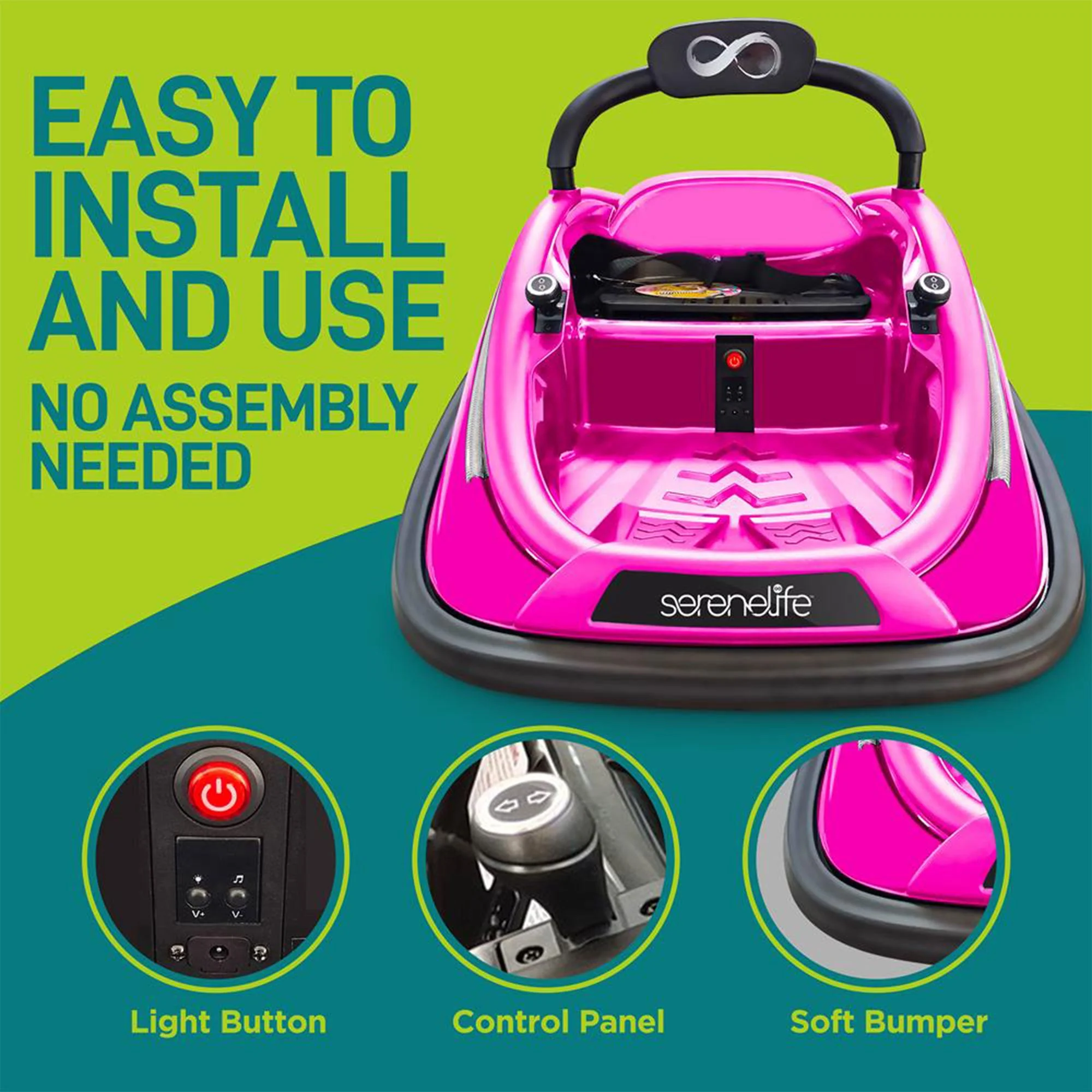 Serenelife 360 Degree Spinning Bumper Car w/Adjustable Belt & Controls, Pink - Image 4
