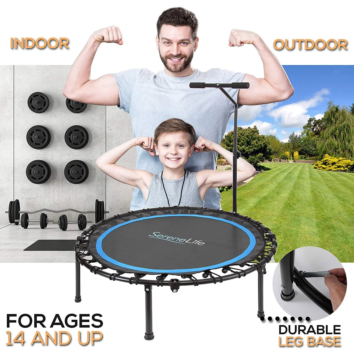 SereneLife 40 Inch Indoor Outdoor Fitness Cardio Sports Trampoline with Handrail - Image 4