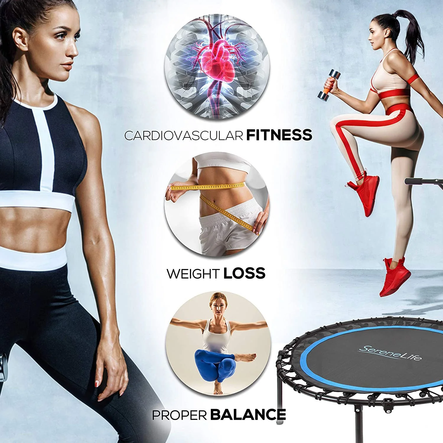 SereneLife 40 Inch Indoor Outdoor Fitness Cardio Sports Trampoline with Handrail - Image 6