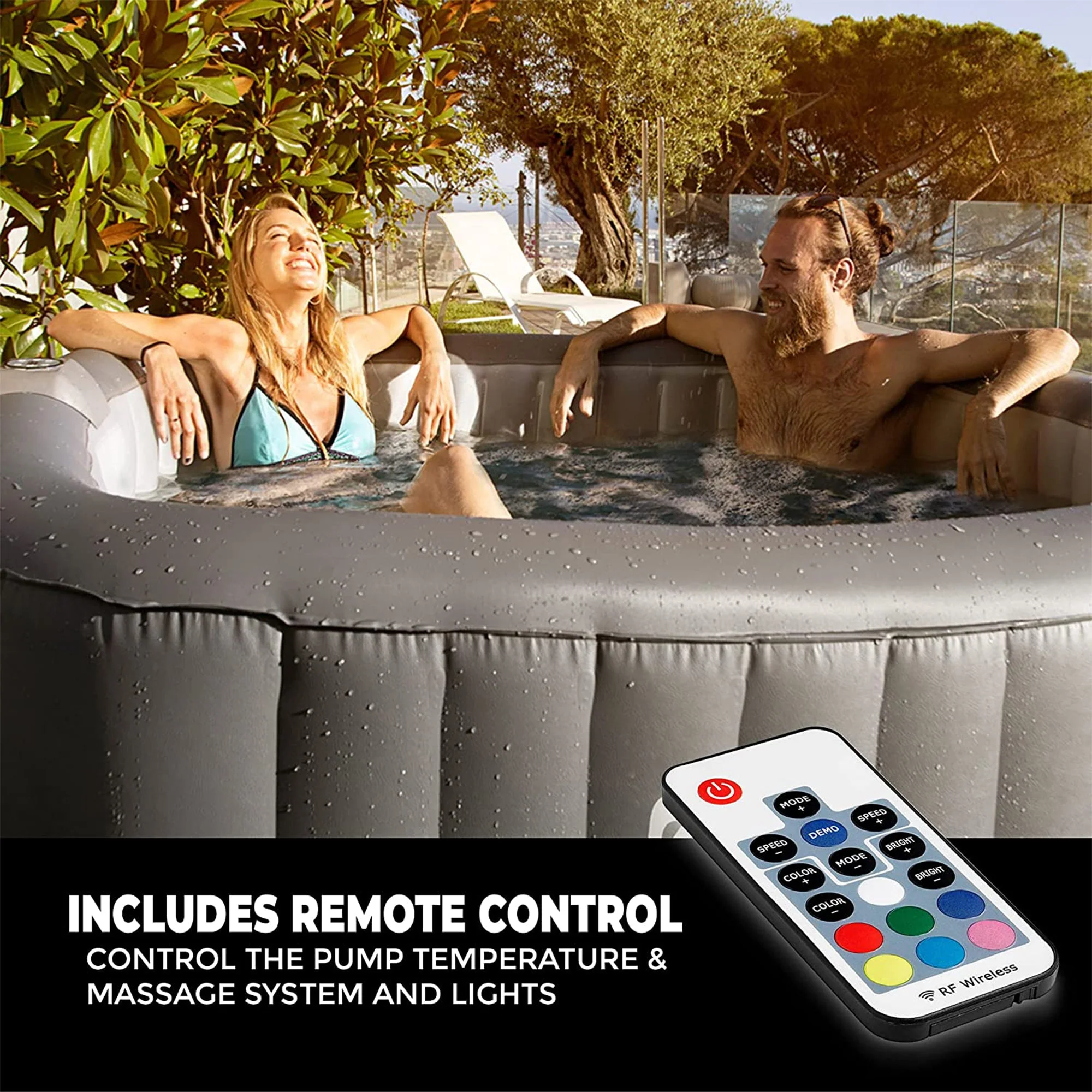 SereneLife Outdoor Portable 4 Person Inflatable Square Hot Tub with Bubble Jets - Image 4