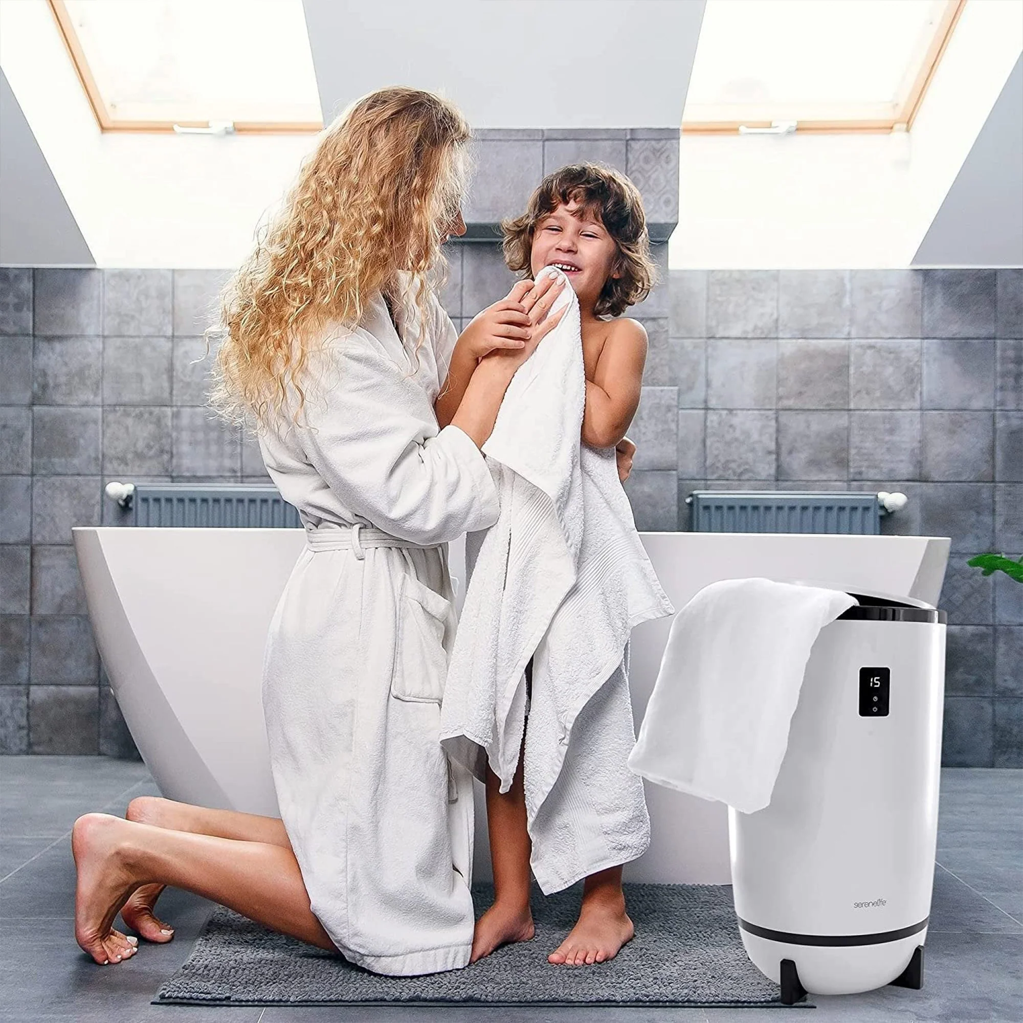 Serenelife Single Touch Towel Warmer w/Fragrant Disc Holder & LED Ring, Black - Image 9