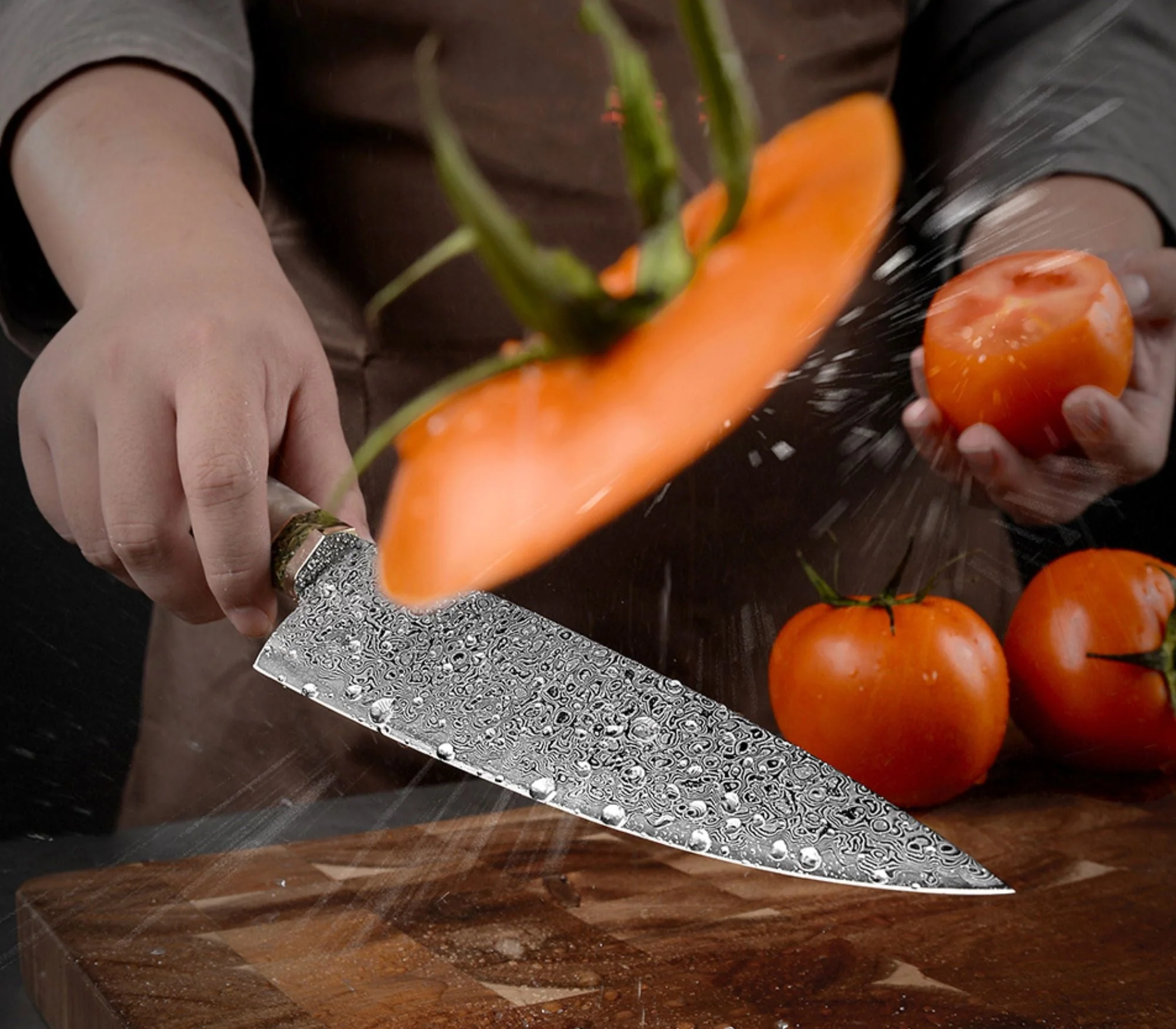 Shinobi VG10 Damascus Chef Knife with Olive Wood Handle - Image 5