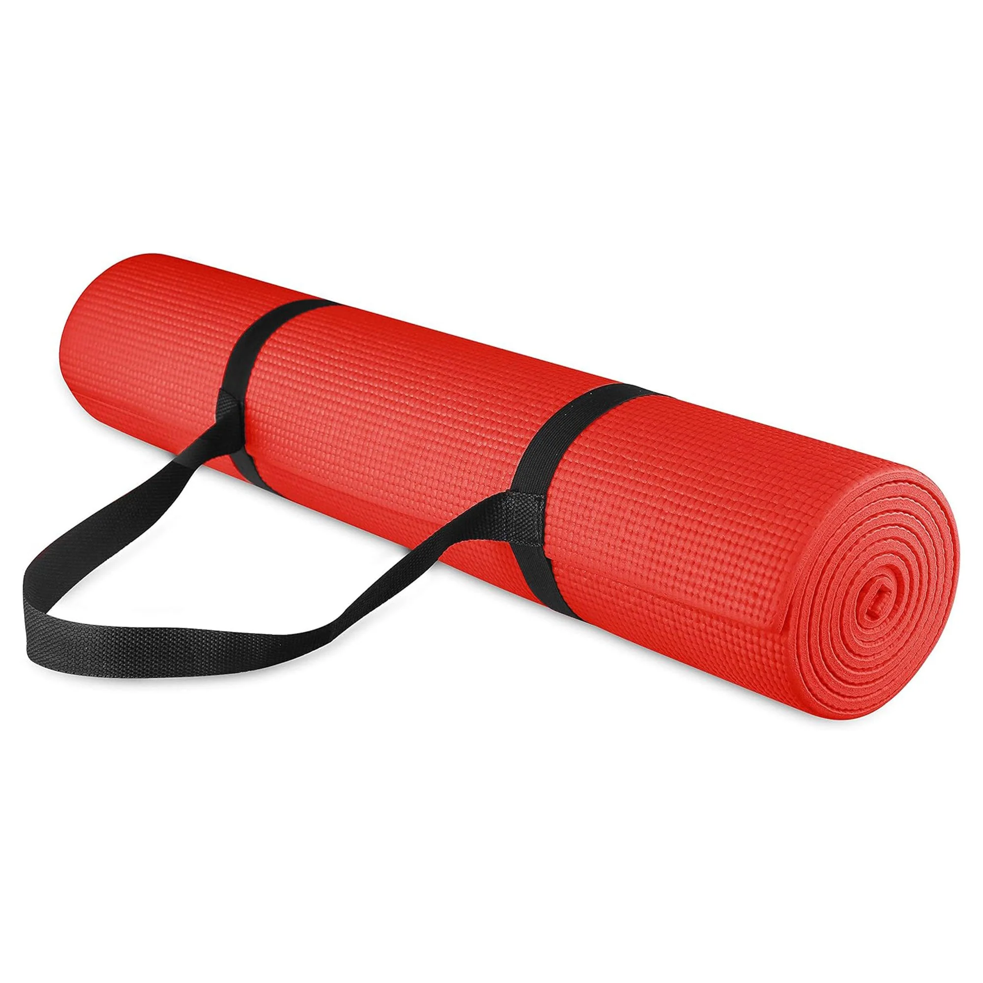 Signature Fitness All Purpose High Density No Tear Exercise Mat w/Strap, Red - Image 2