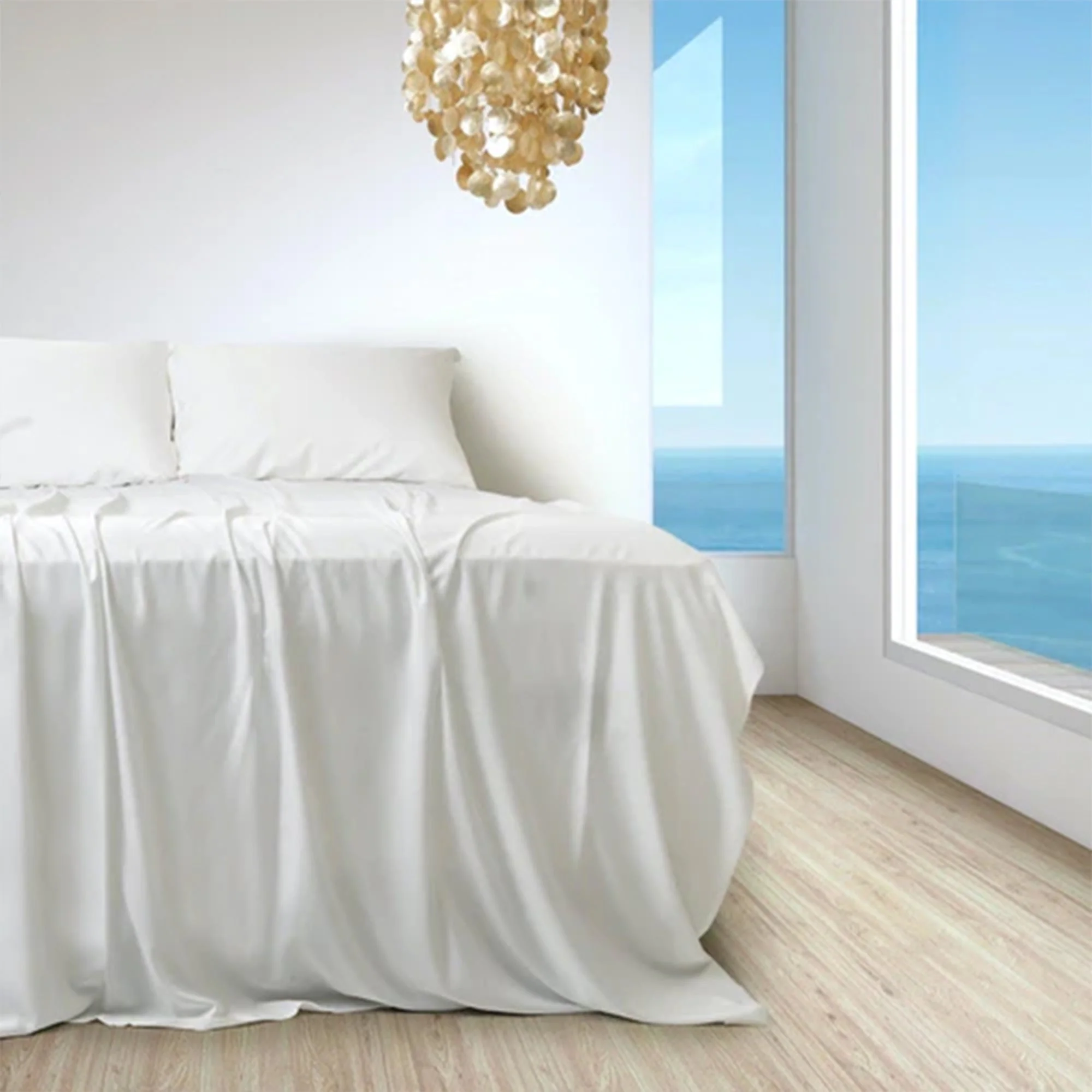 Sleepgram Viscose from Bamboo Full Bed Sheet Set with 2 Pillowcases, White - Image 4