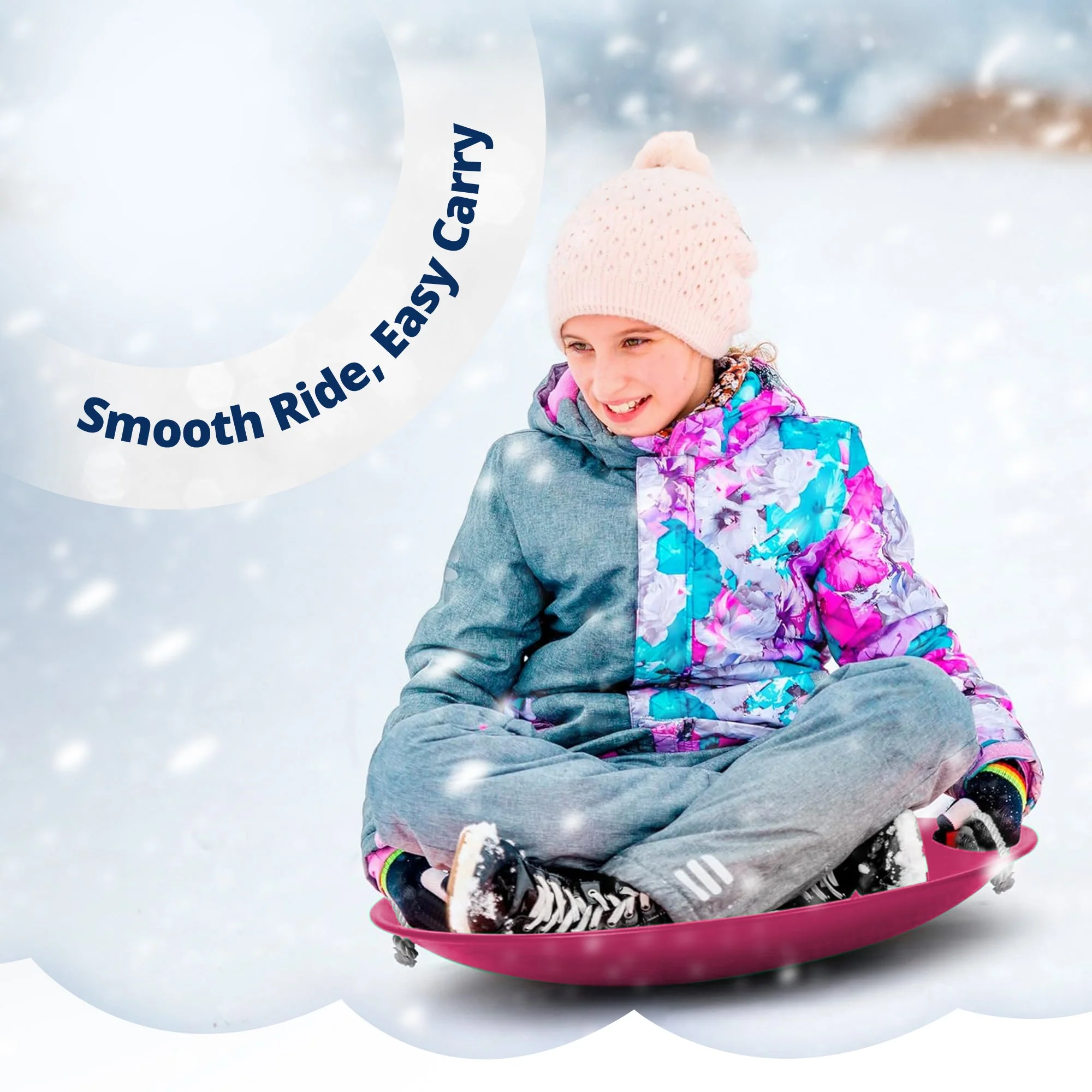 Slippery Racer ProDisc 26" Heavy Duty Metal Saucer Sled with Rope Handles, Pink - Image 5