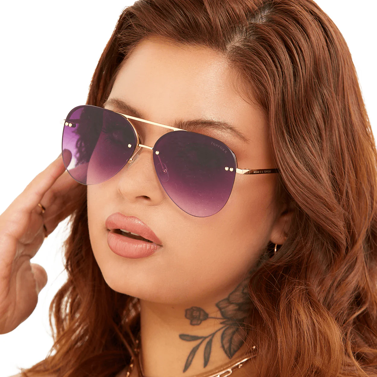 Smaller Megan 2 - Purple Metal Aviator Sunglasses with Gold Frame - Image 2