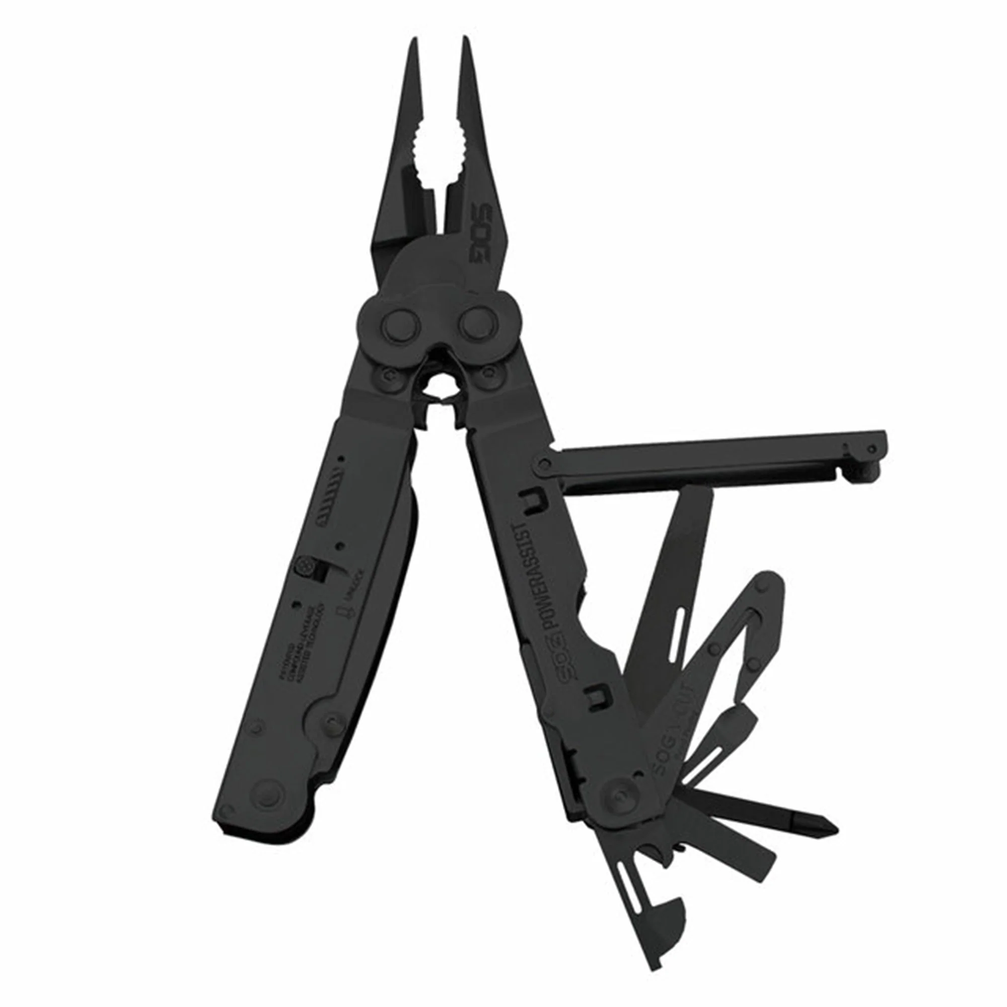 SOG Power Assist Stainless Steel Folding Knife 16 Attachment Multi Tool, Black - Image 2
