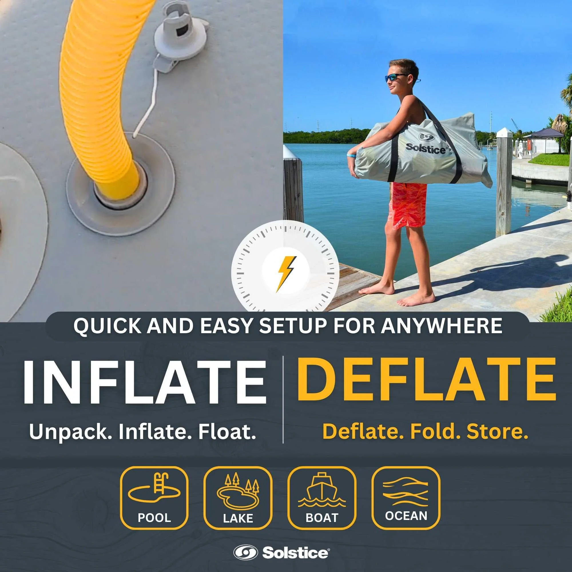 Solstice 10' x 8' Inflatable Floating Dock Rafting Platform with Pump and Bag - Image 4