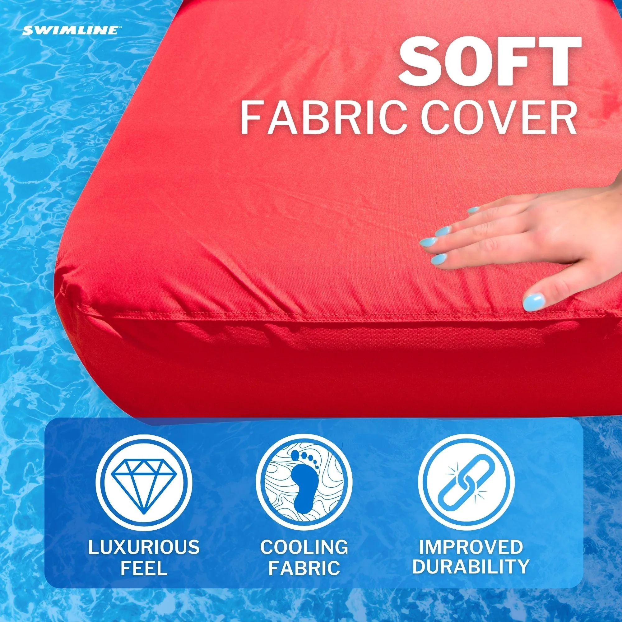 Solstice Sunsoft Fabric Covered Oversized Inflatable Water Mattress Island, Red - Image 3