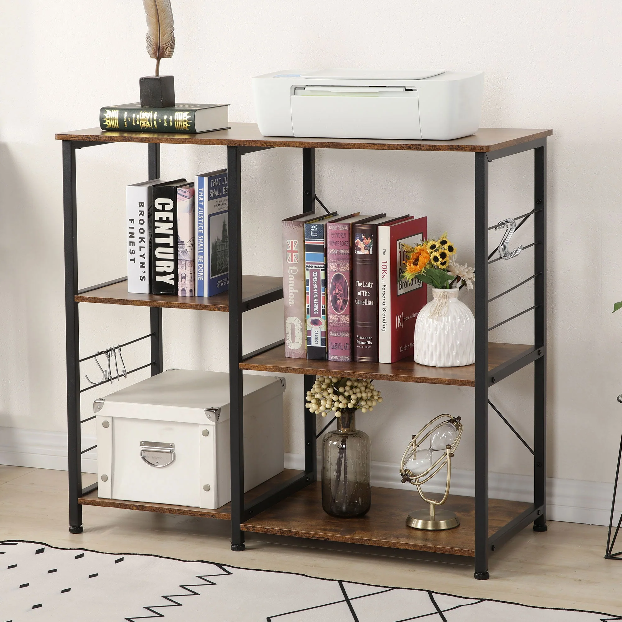 Somdot Baker's Rack 35.4 In Utility Double 3 Tier Microwave Stand, Rustic Brown - Image 5