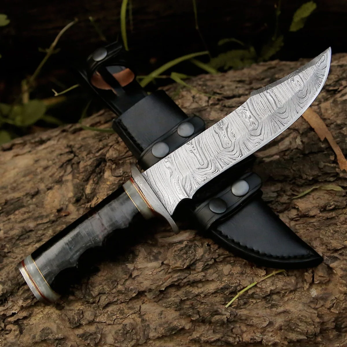 Soul Sniper Bowie Knife with Mother of Pearl & Stacked Leather Handle - Image 4