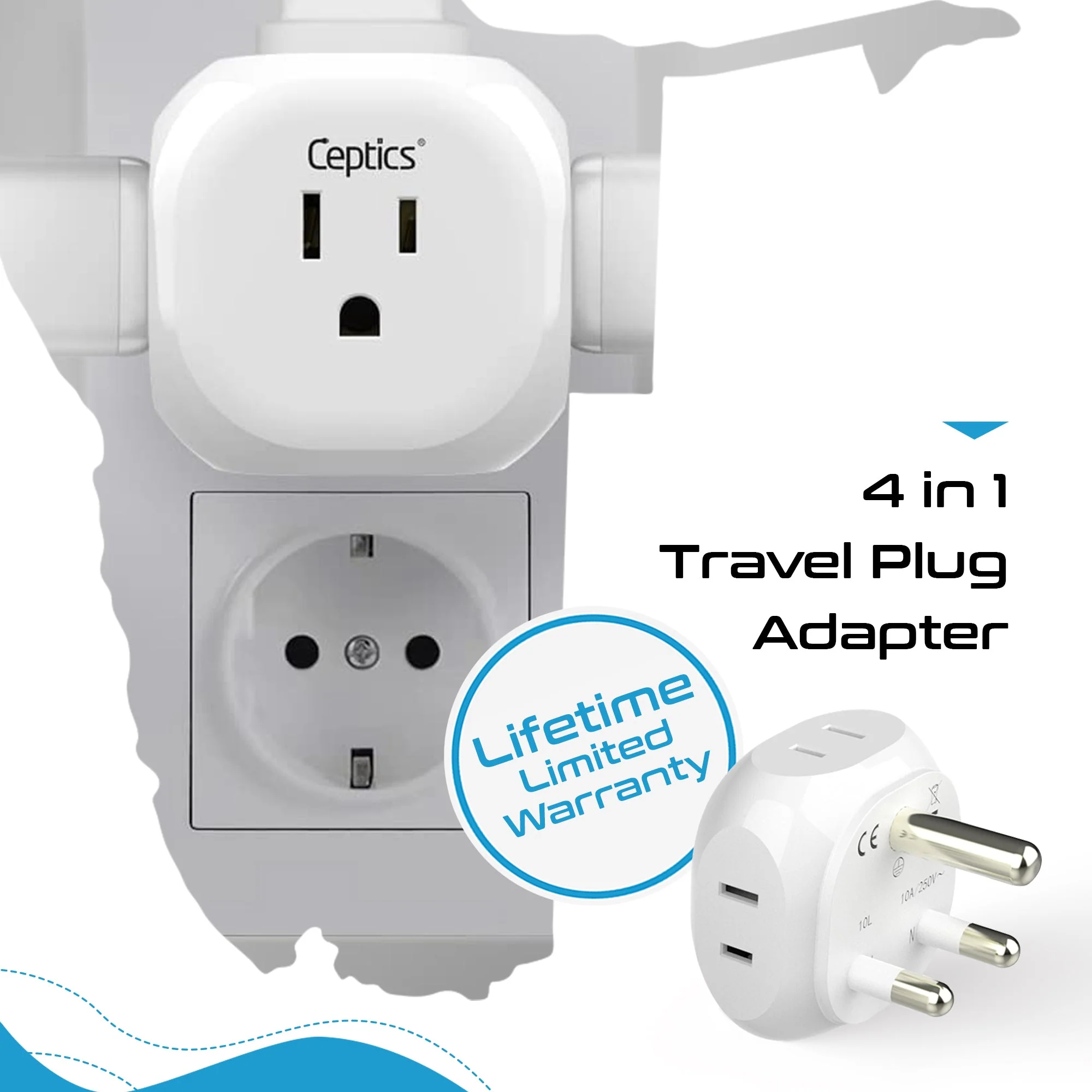 South Africa Travel Plug Adapter - 4 in 1 - Ultra Compact - Light Weight (PT-10L) - Image 6