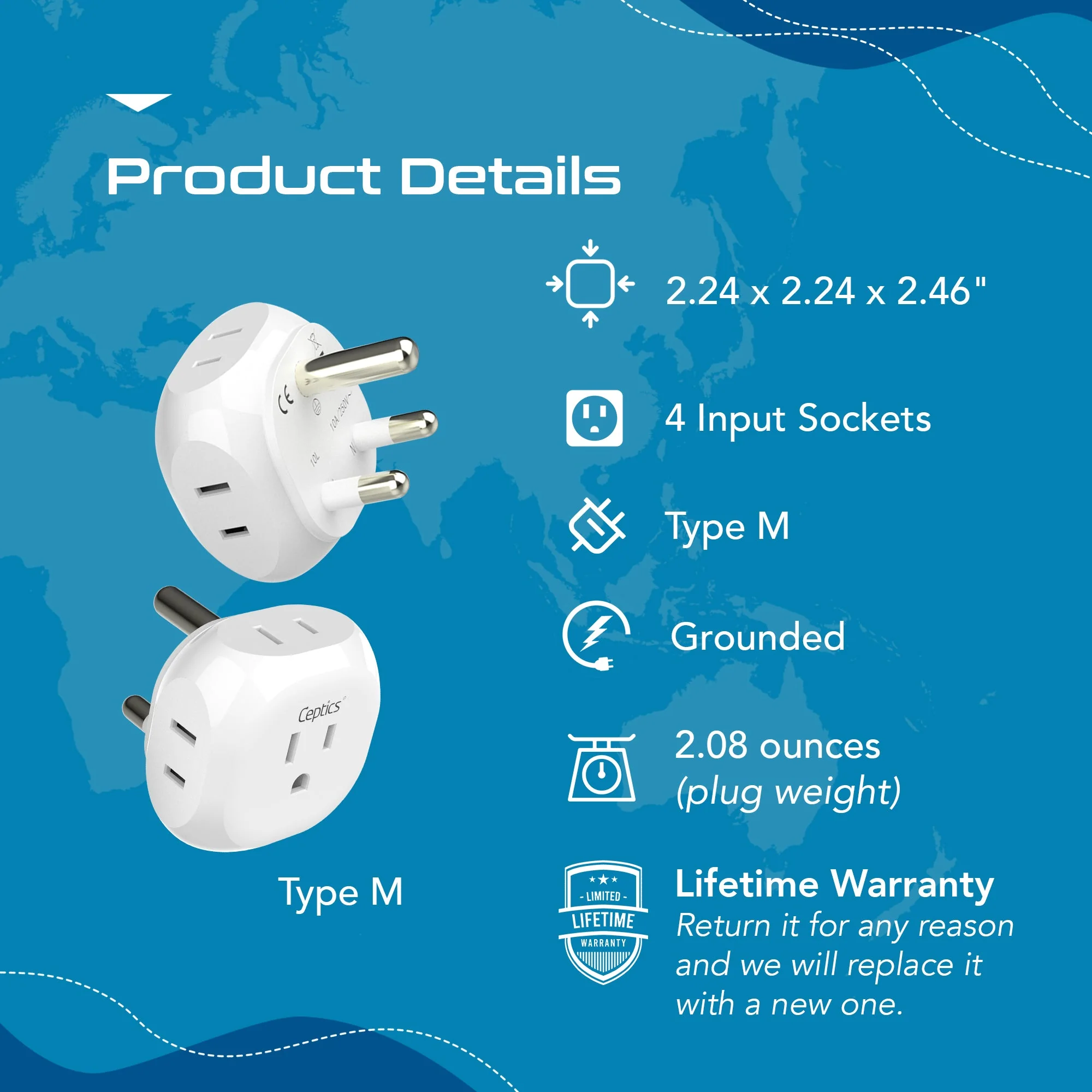 South Africa Travel Plug Adapter - 4 in 1 - Ultra Compact - Light Weight (PT-10L) - Image 8