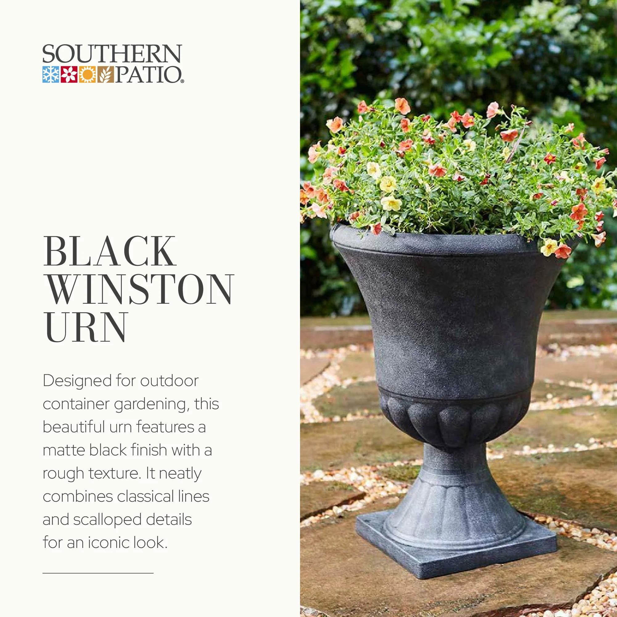 Southern Patio EB-029816 Winston 16 Inch Resin Outdoor Planter, Black (2 Pack) - Image 2