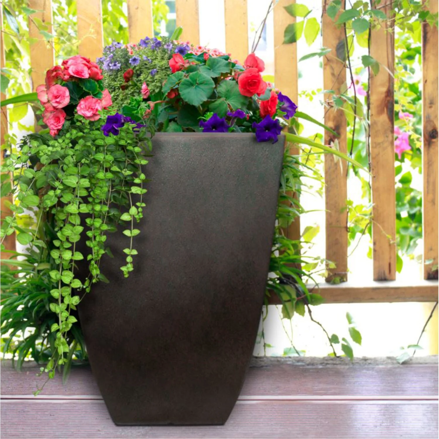 Southern Patio Newland 21 Inch Square Outdoor Porch Patio Resin Planter, Coffee - Image 2