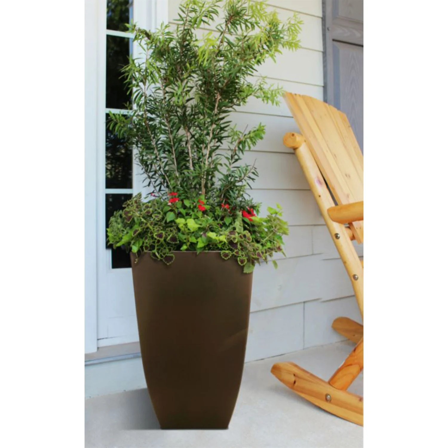 Southern Patio Newland 21 Inch Square Outdoor Porch Patio Resin Planter, Coffee - Image 4