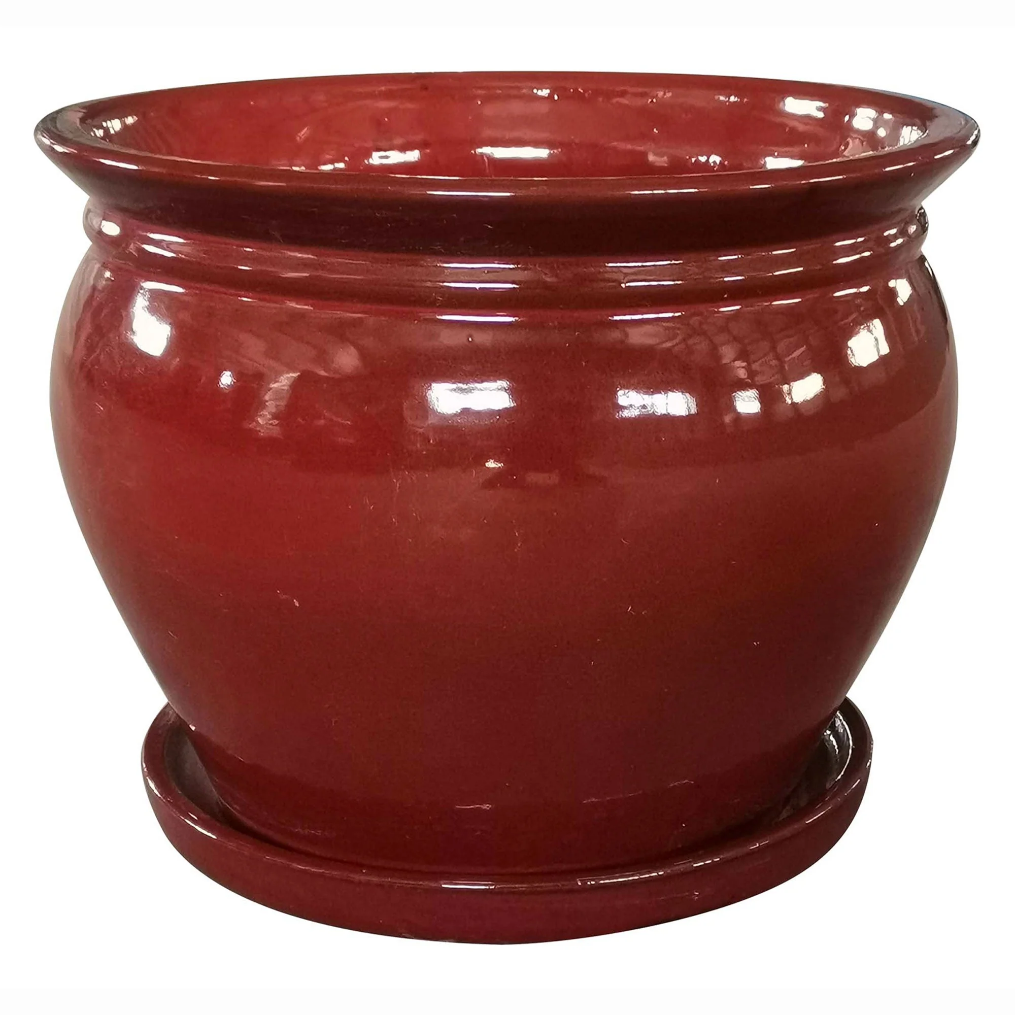 Southern Patio Wisteria 8" Round Ceramic Planter Pot with Saucer, Red (2 Pack) - Image 2