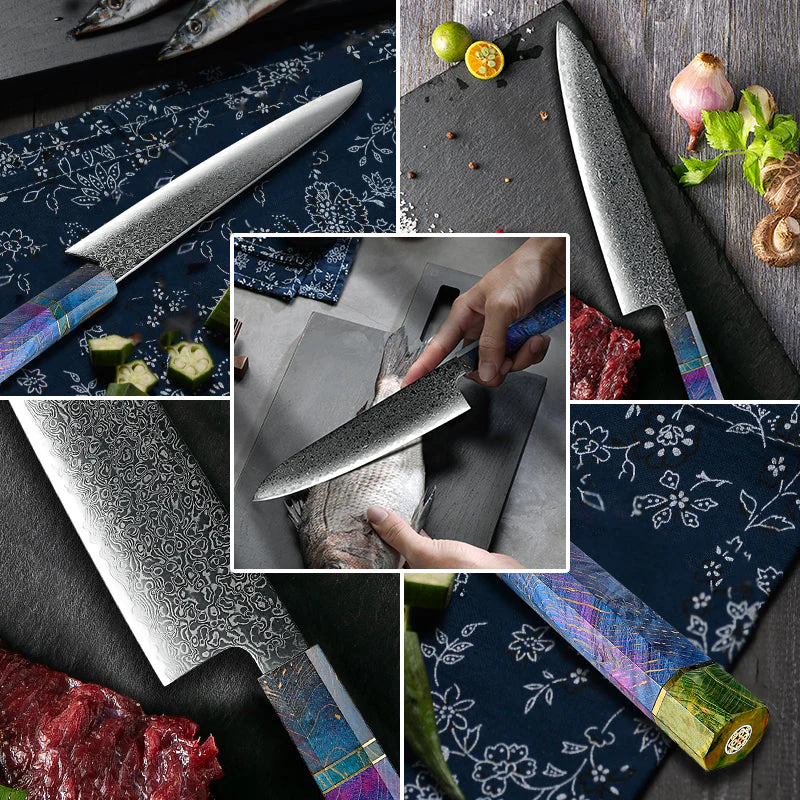 Spectrum VG10 Damascus Knife Set – Tie-Dye Stained Olive Burl - Image 8