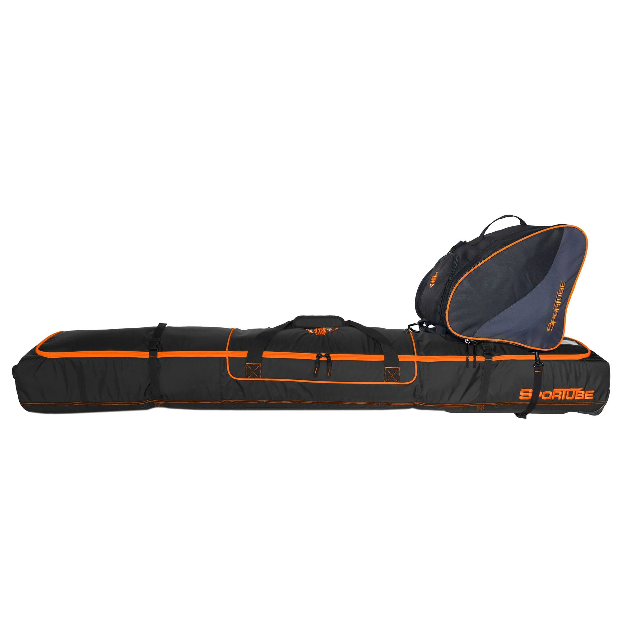 Sportube Wheeled Padded 3 Pair Ski Shield/2 Snowboard Luggage Bag, Black/Orange - Image 10
