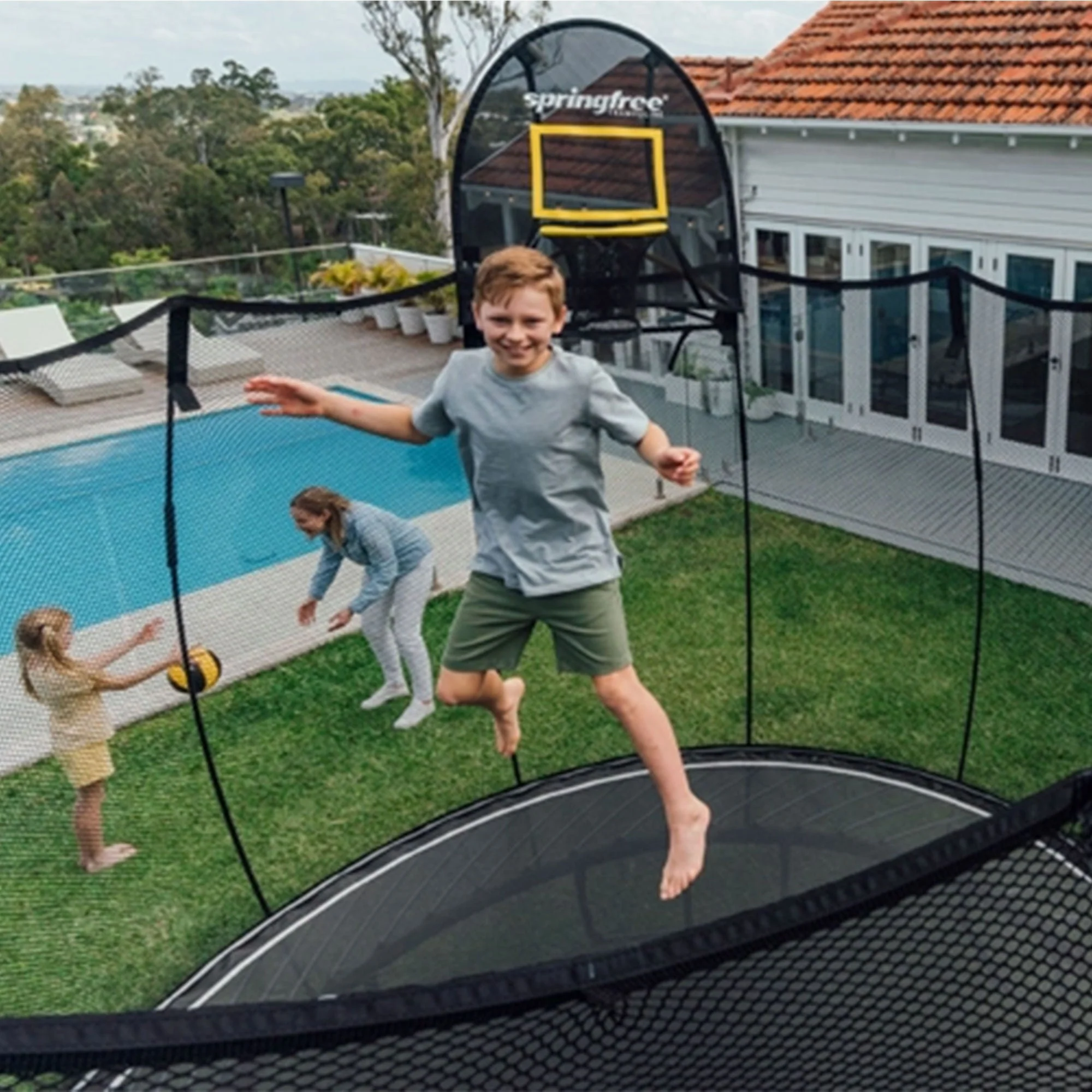Springfree Trampoline Kids Oval 8 x 13 Ft Trampoline & FlexrHoop Basketball Game - Image 4