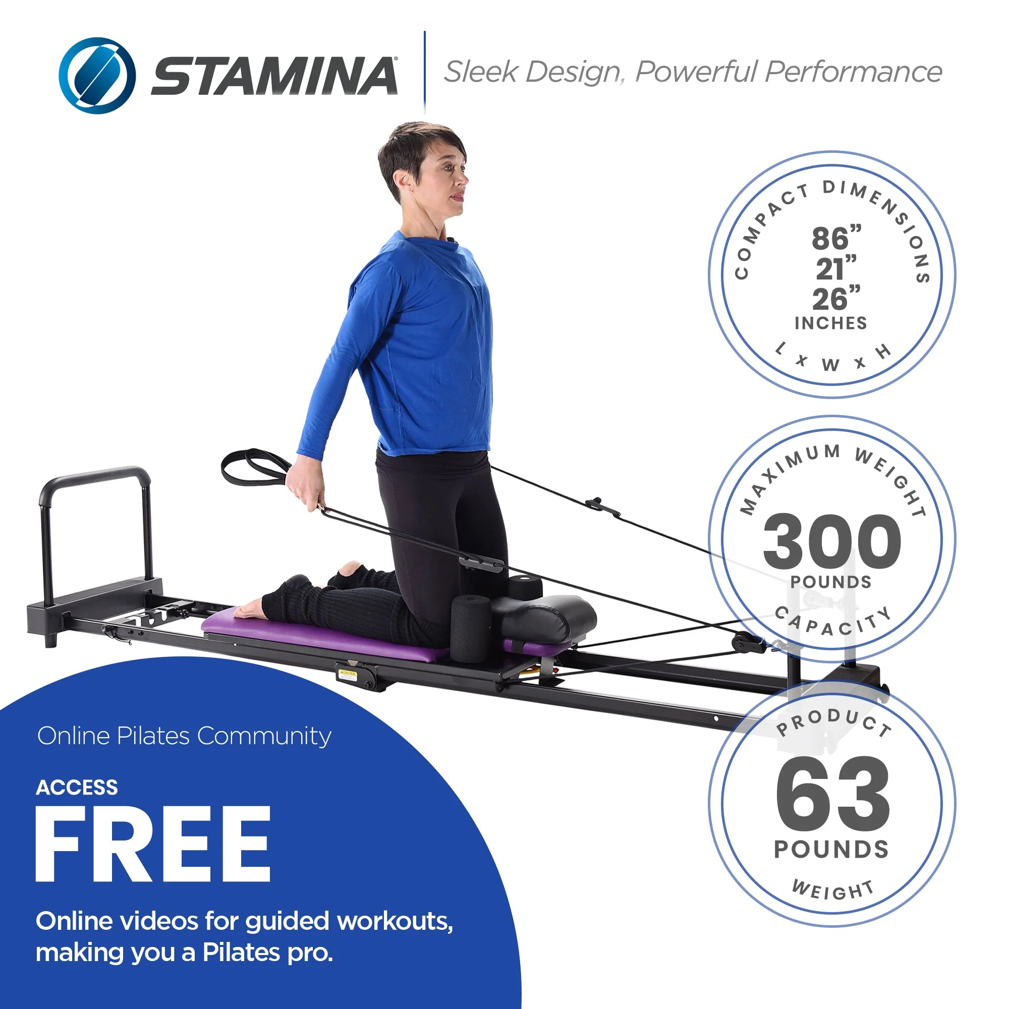 Stamina 55-4379 AeroPilates Reformer Plus Whole Body Resistance Workout Equipment - Image 2