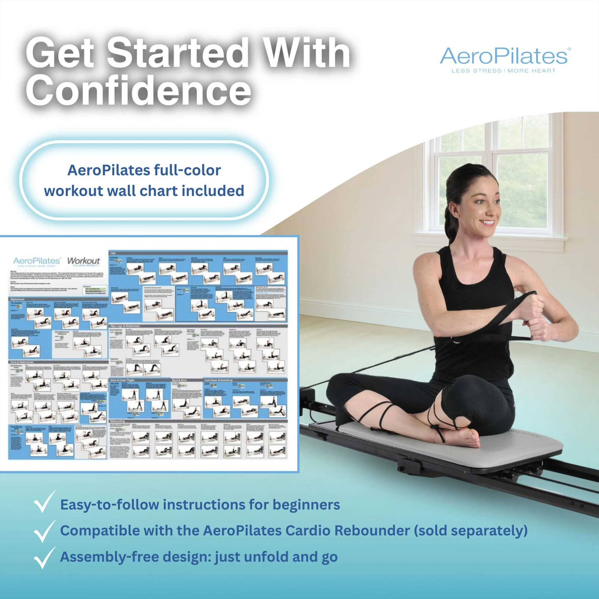 Stamina AeroPilates 287 Folding Pilates Workout Reformer Machine w/o Rebounder - Image 3