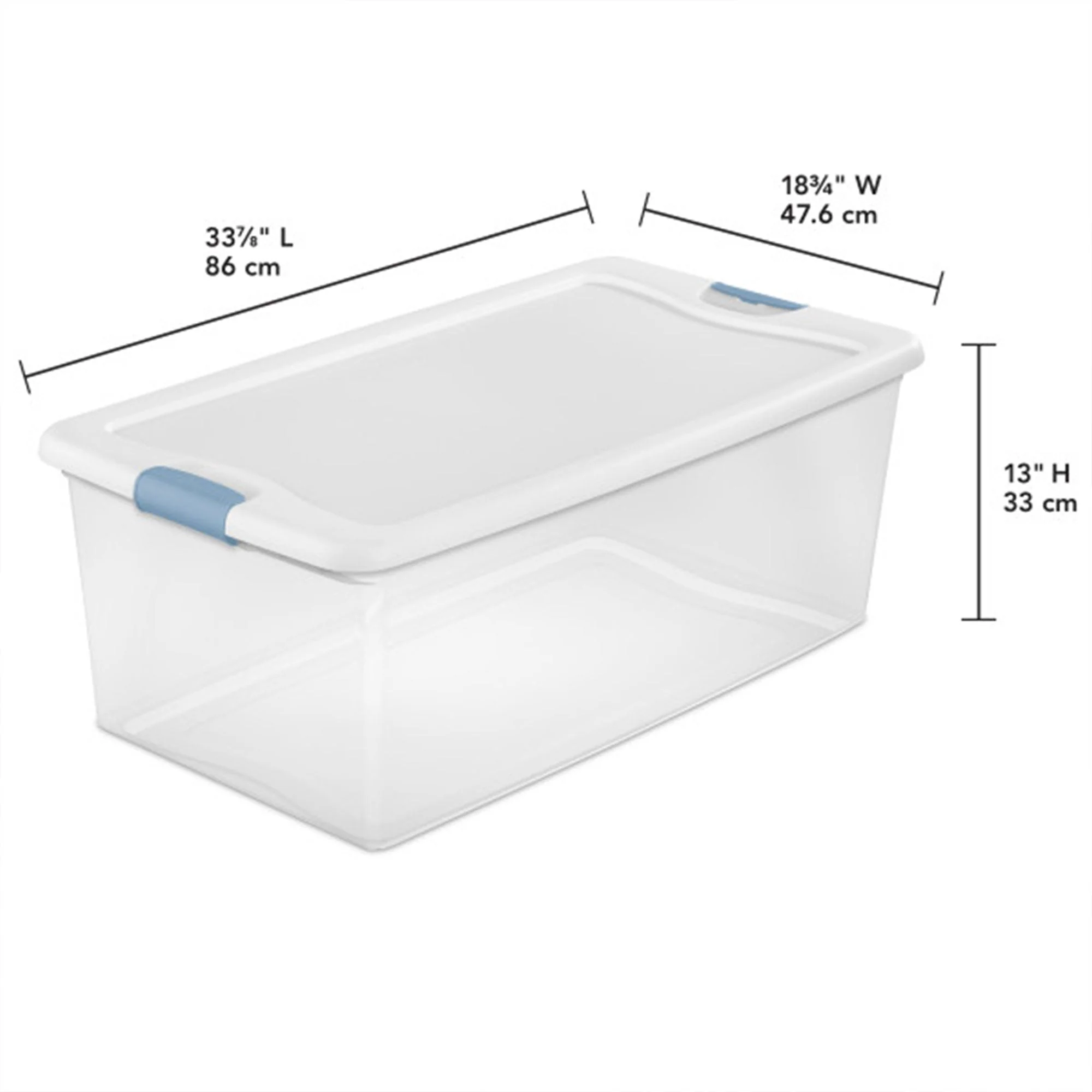 Sterilite 106 Qt Clear Plastic Stackable Storage Bin w/ White Latch Lid, 16 Pack - Image 2
