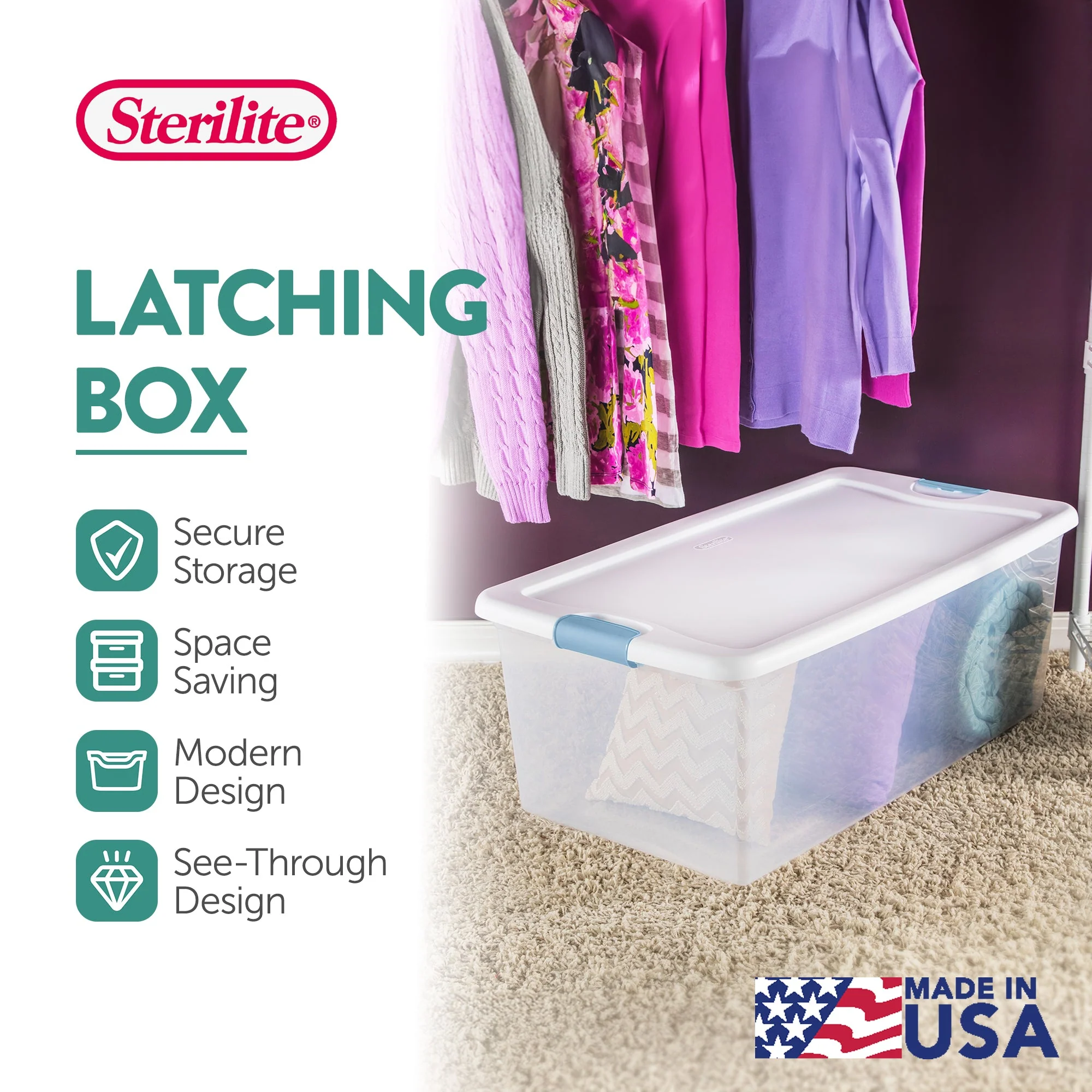 Sterilite 106 Qt Clear Plastic Stackable Storage Bin w/ White Latch Lid, 20 Pack - Image 3
