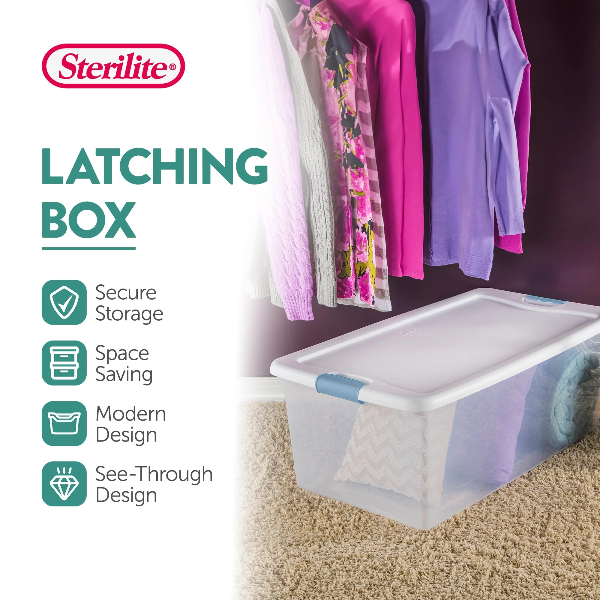 Sterilite 106 Qt Clear Plastic Stackable Storage Bin w/ White Latch Lid, 8 Pack - Image 3