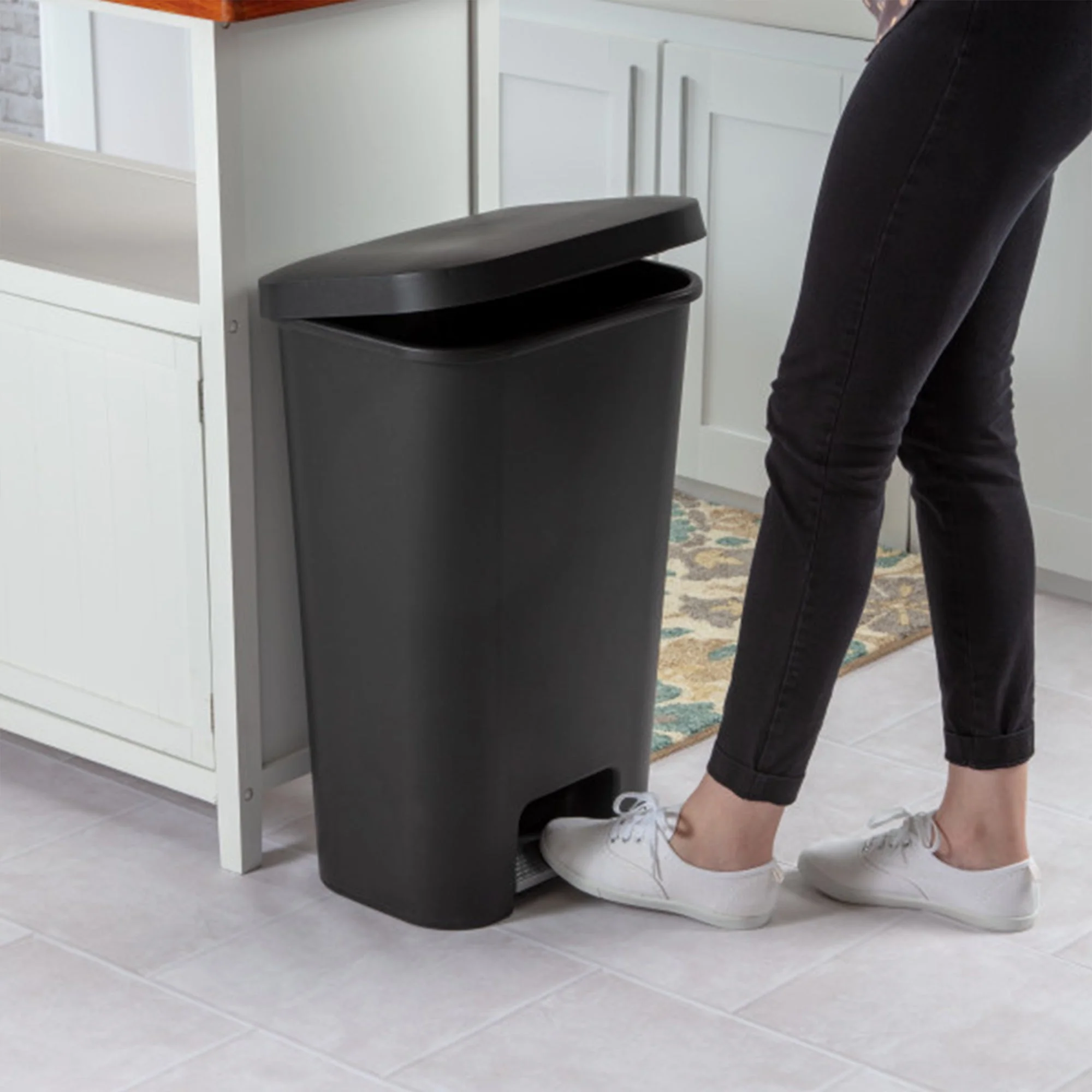 Sterilite 11.9 Gal Rectangle Step On Trash Kitchen Wastebasket, Black (8 Pack) - Image 4