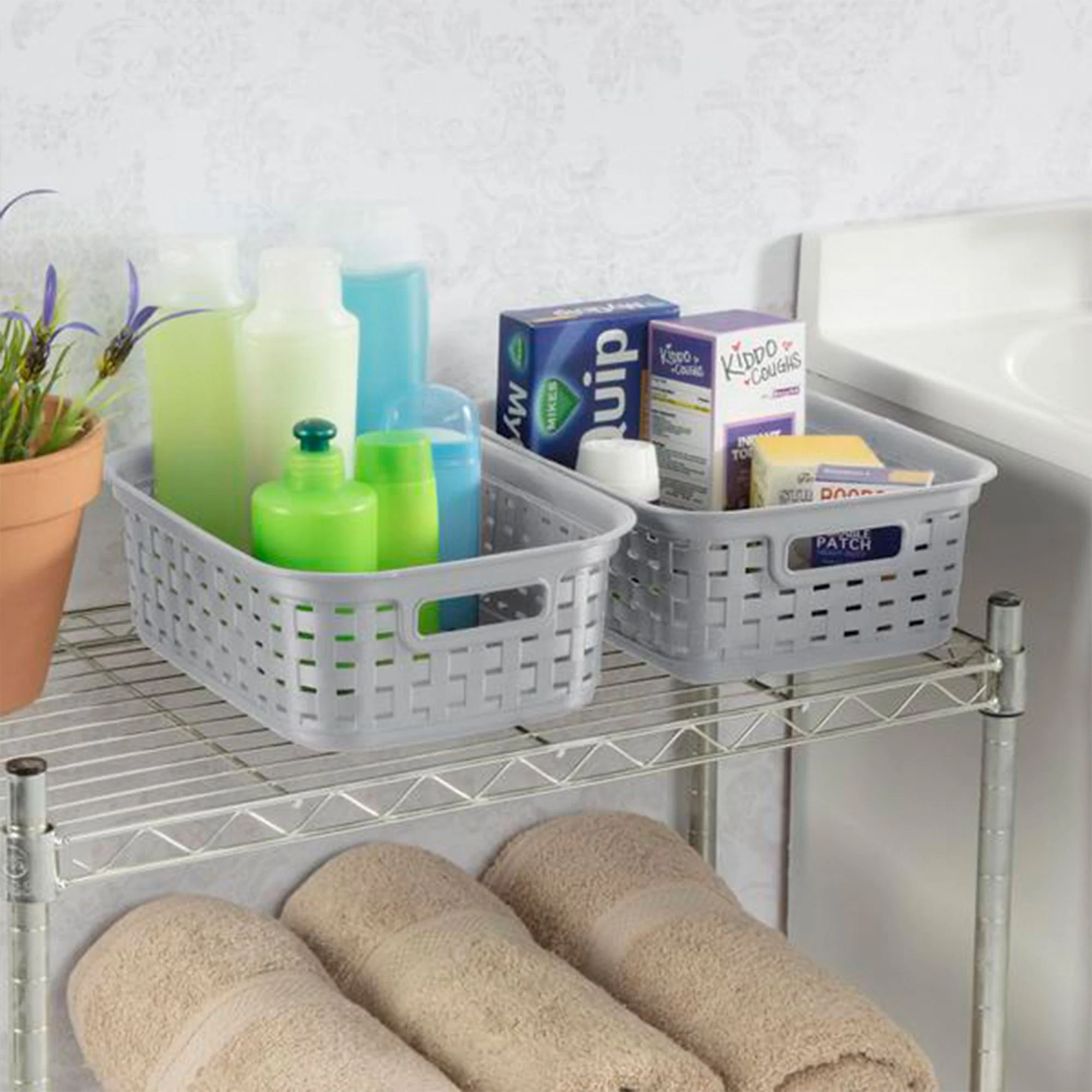 Sterilite 11" Small Weave Open Bin Organize Wicker Storage Basket, Grey, 32 Pack - Image 6