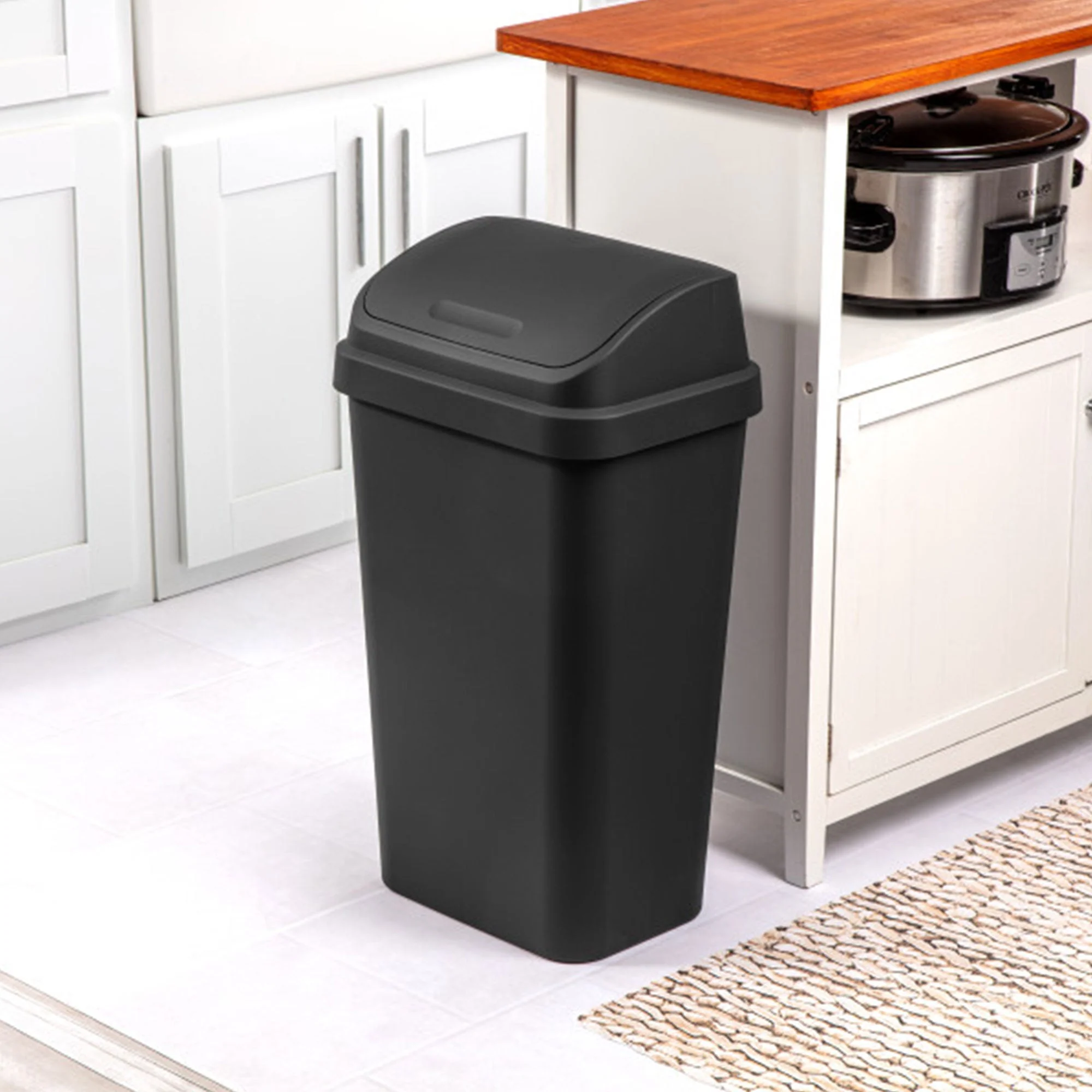 Sterilite 13 Gal Kitchen Swing Top Lidded Wastebasket Trash Can, Black (16 Pack) - Image 6