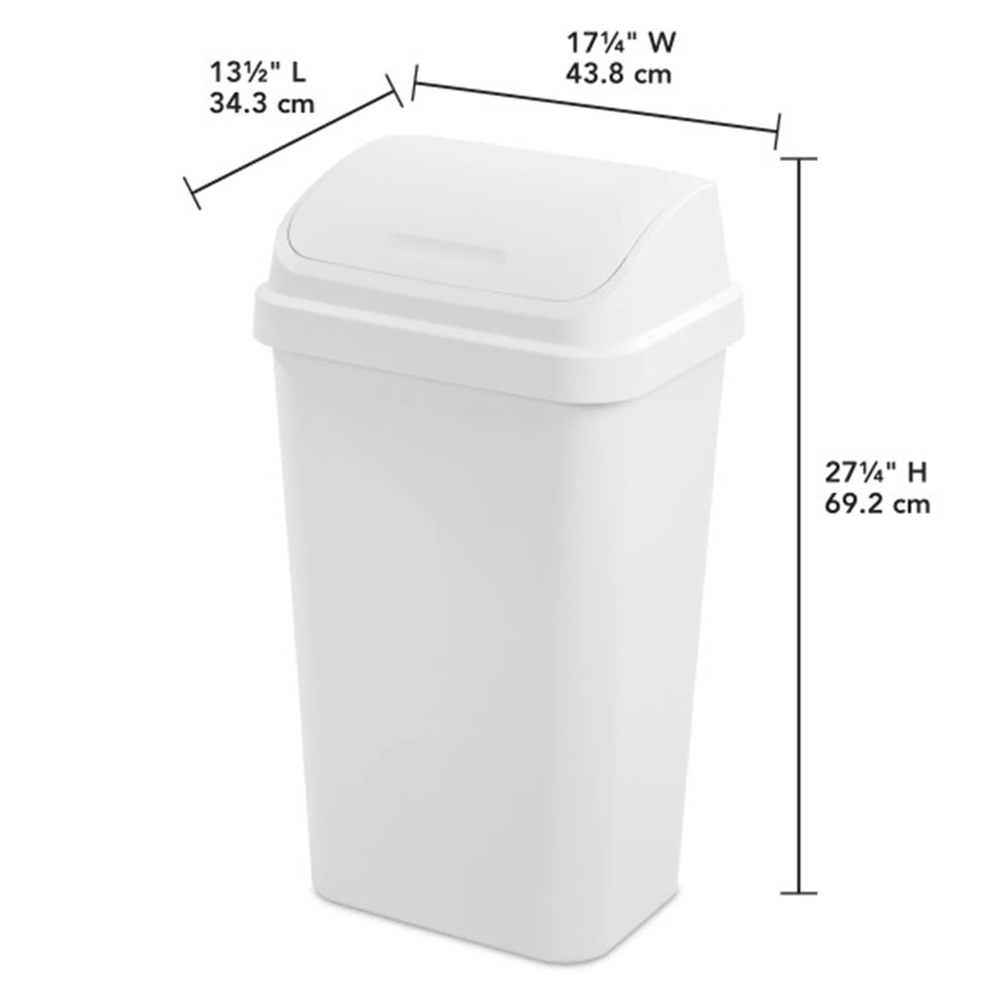 Sterilite 13 Gal Swing Top Lidded Wastebasket Kitchen Trash Can, White (4 Pack) - Image 2