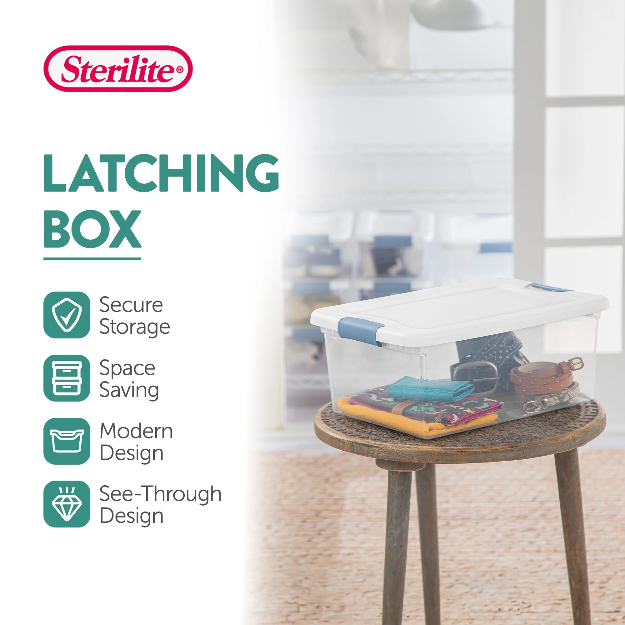 Sterilite 15 Quart Latching Storage Box, Stackable Bin with Latch Lid, 12 Pack - Image 3