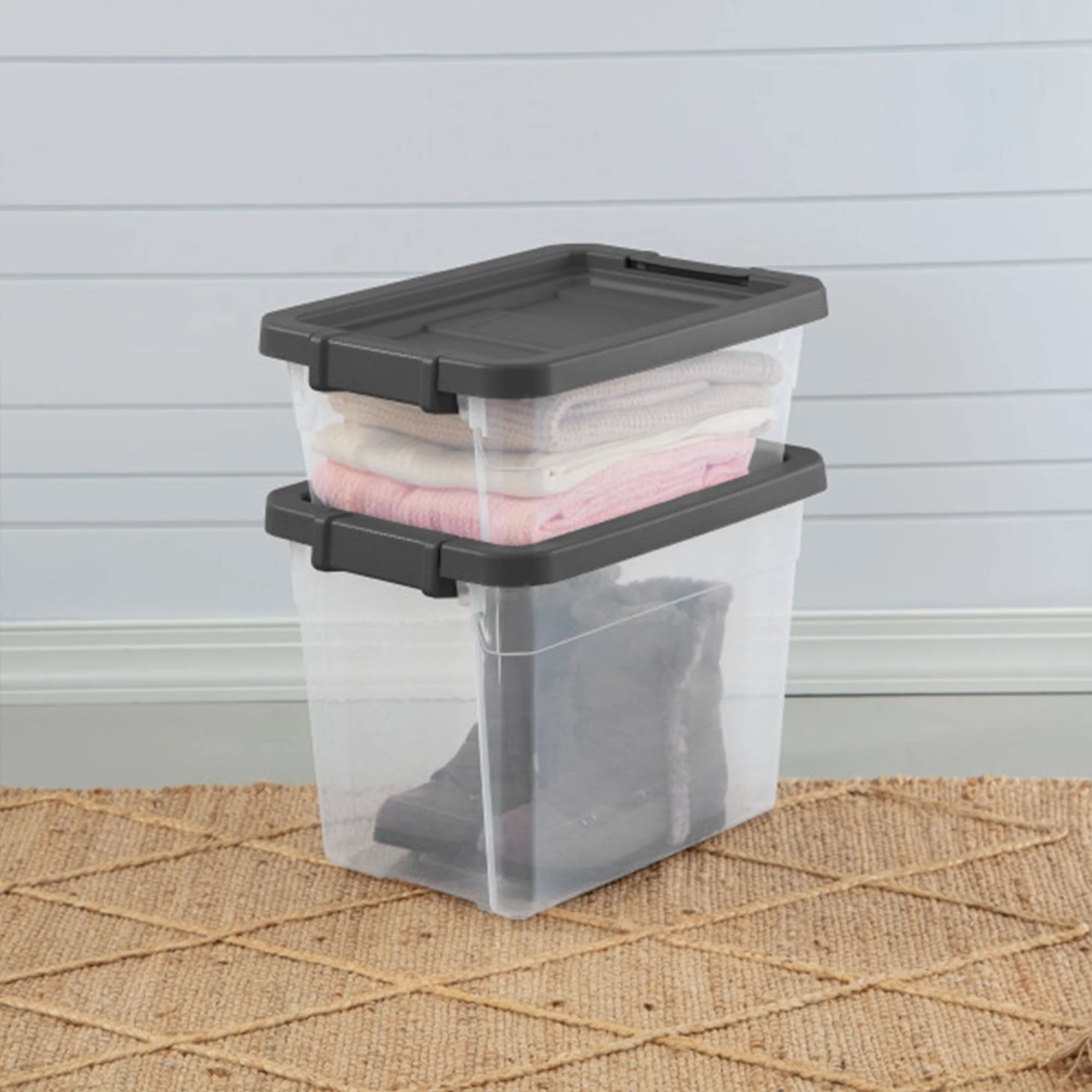 Sterilite 16 Qt Clear Plastic Stacking Storage Containers w/ Gray Lid (24 Pack) - Image 8