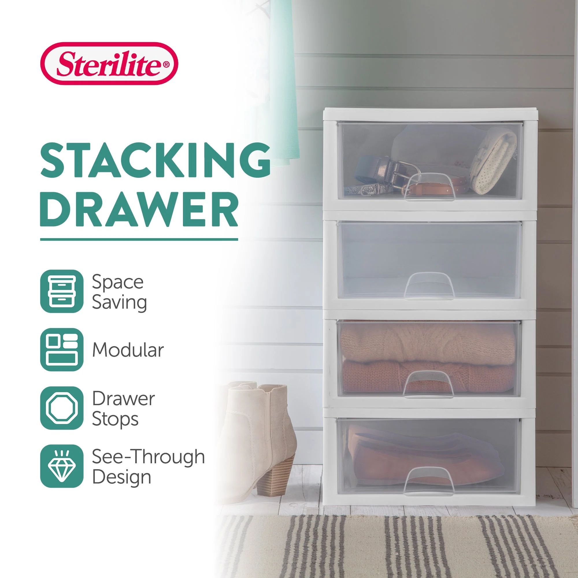 Sterilite 16 Quart Clear Plastic Stacking Storage Drawer Container Box, 24 Pack - Image 3