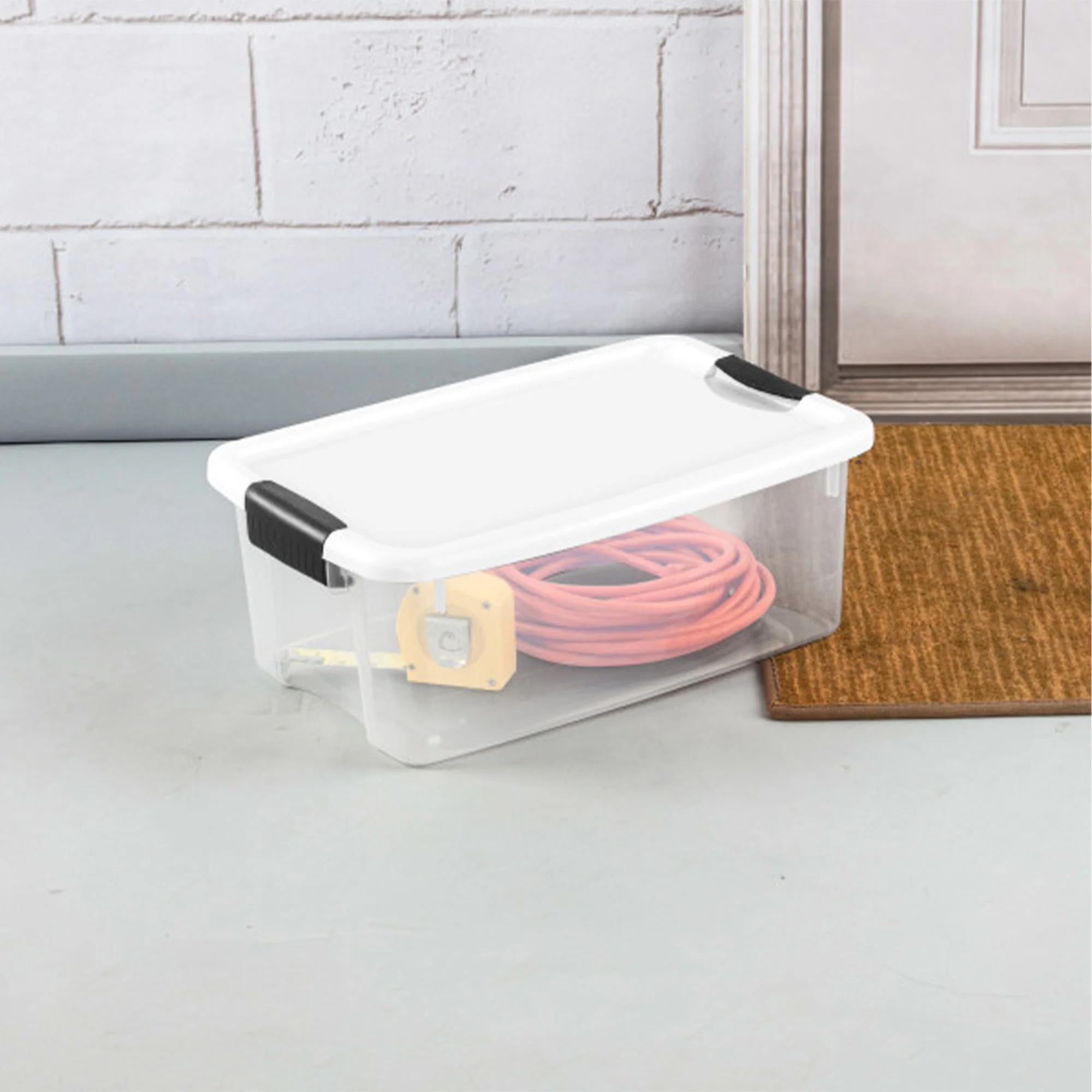 Sterilite 18 Qt Clear Plastic Stackable Storage Bin w/ White Latch Lid, 18 Pack - Image 4